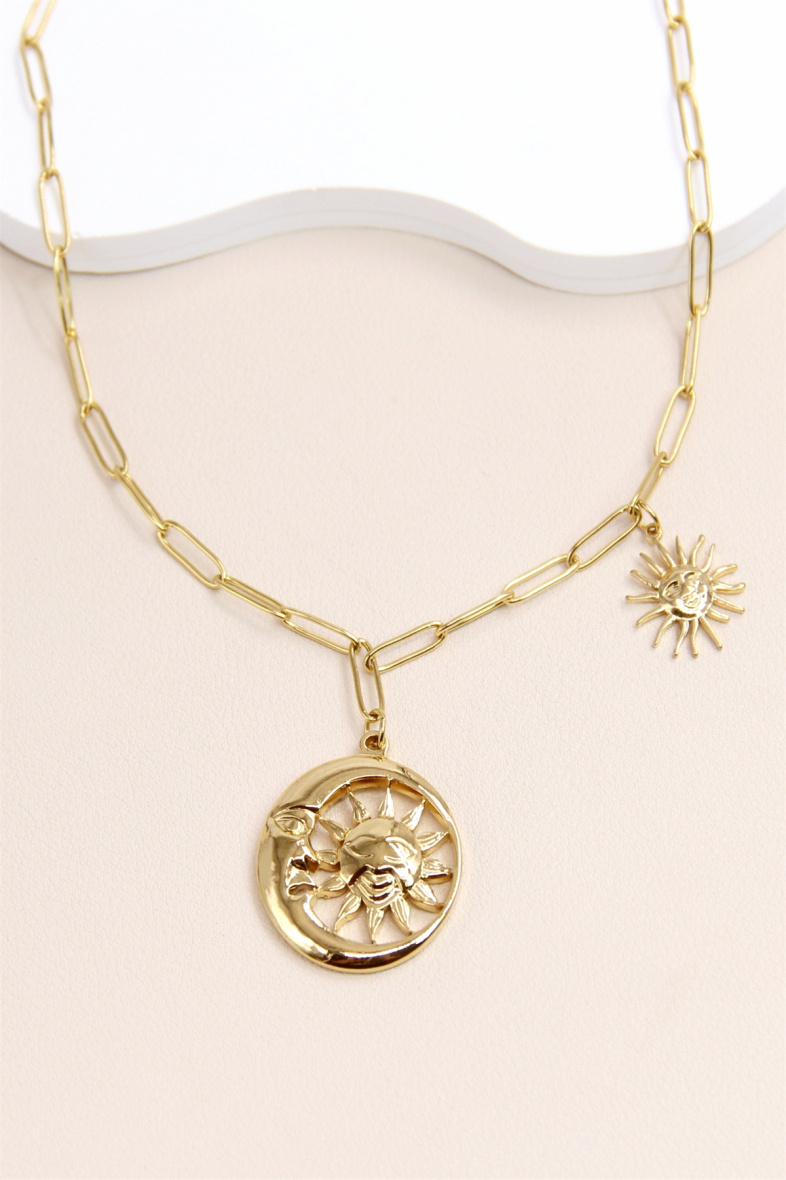 Grossista Bellissima - Raggi celestiali: collana in acciaio inossidabile con sole e luna