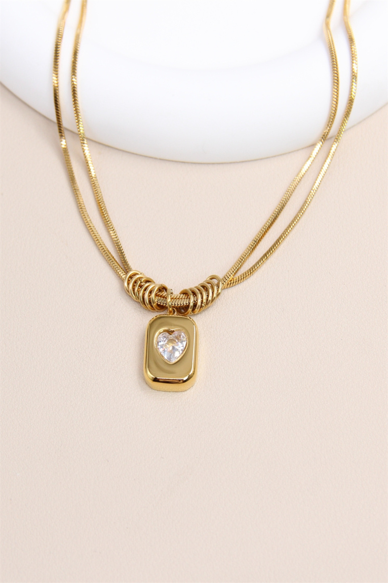 Grossiste Bellissima - Collier coeur en Acier Inoxydable avec Pendentif en Cristal
