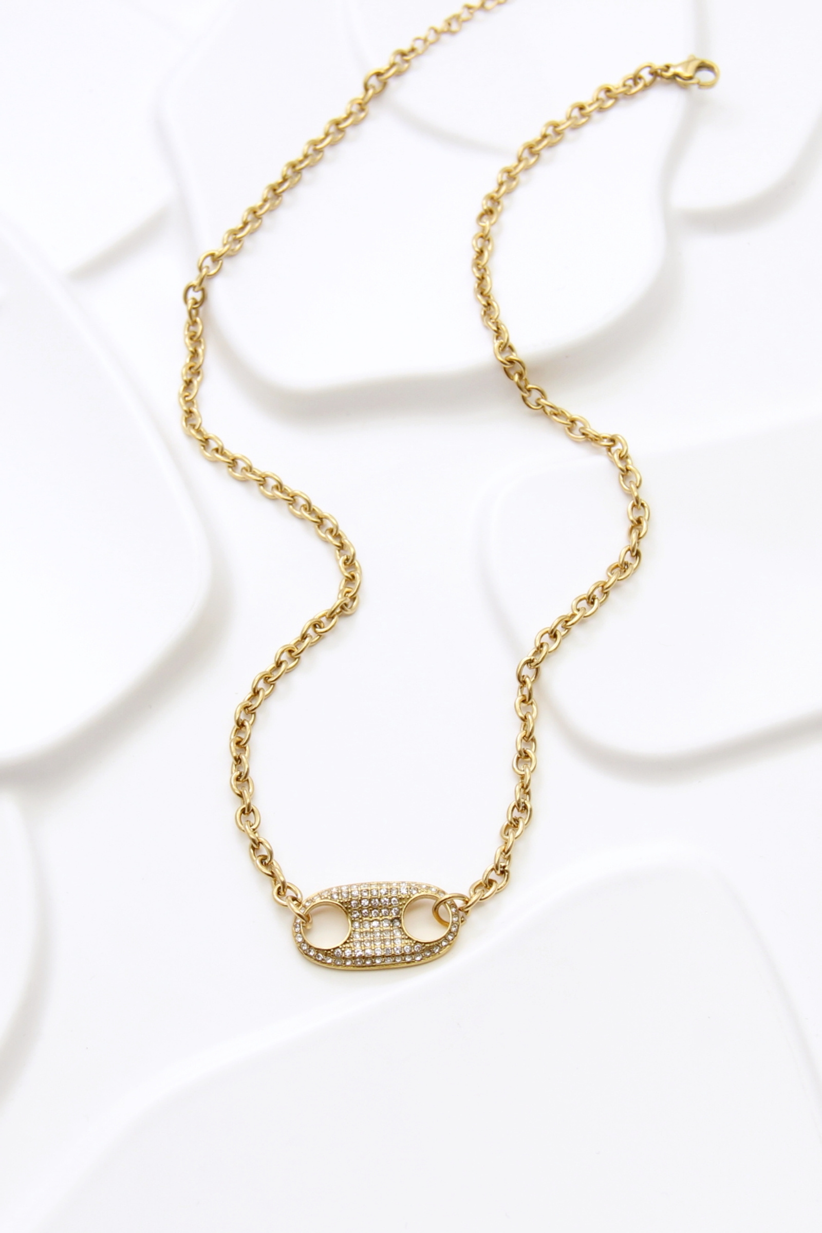 Grossiste Bellissima - Collier Maillon Pavé de Zircons en Acier Inoxydable Doré
