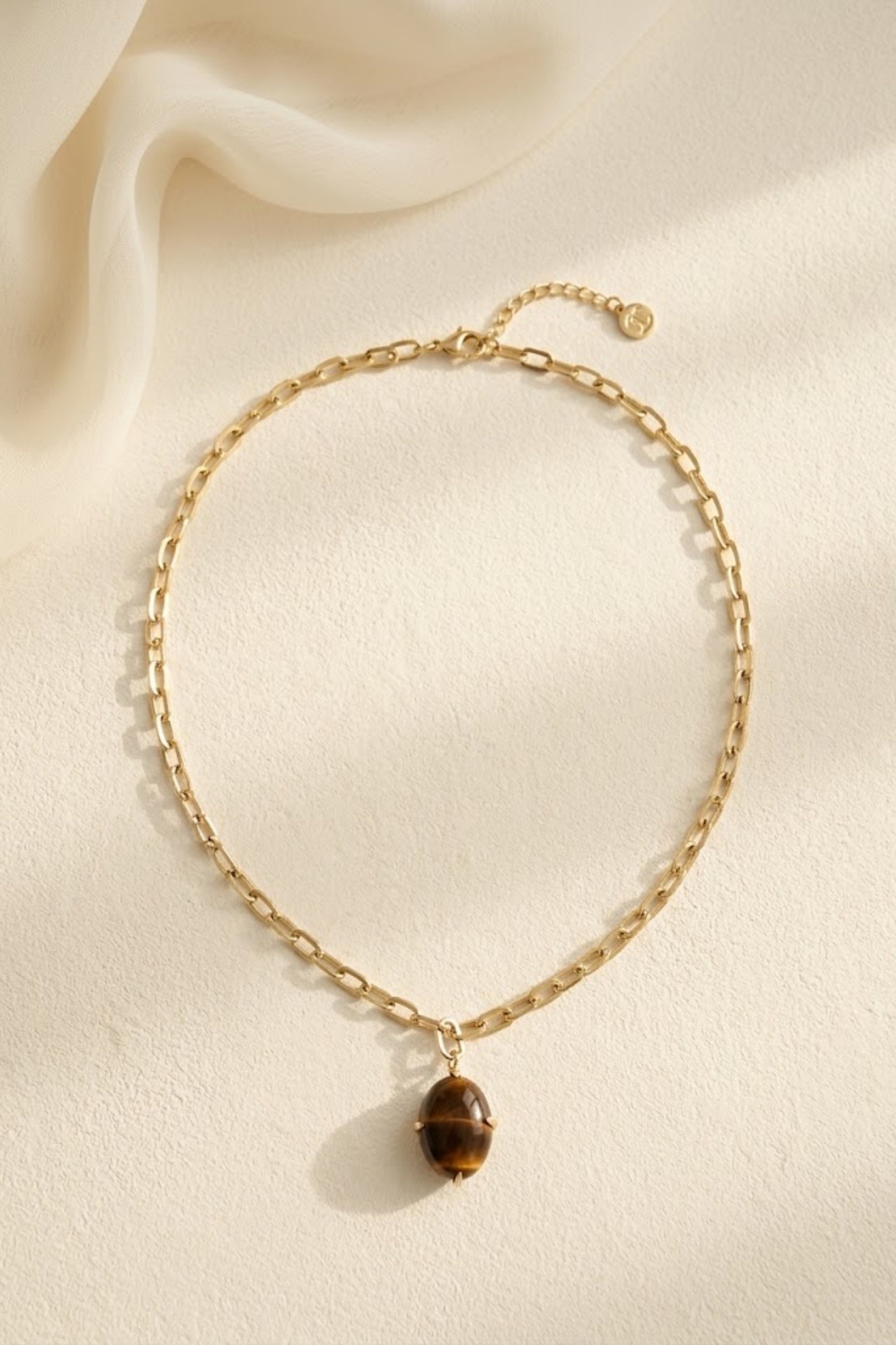 Grossiste Bellissima - Collier à pendentif ovale marron en acier inoxydable