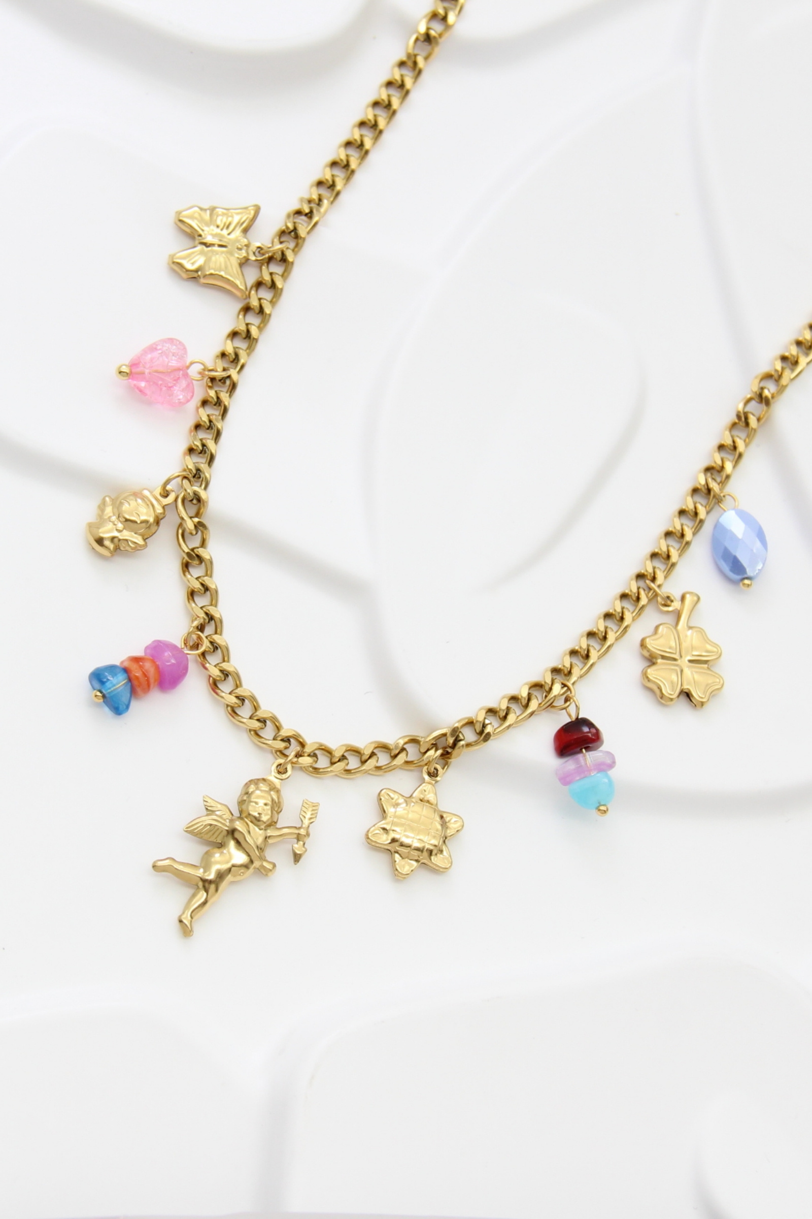 Grossiste Bellissima - Collier Ange Charms Multicolores en Acier Inoxydable