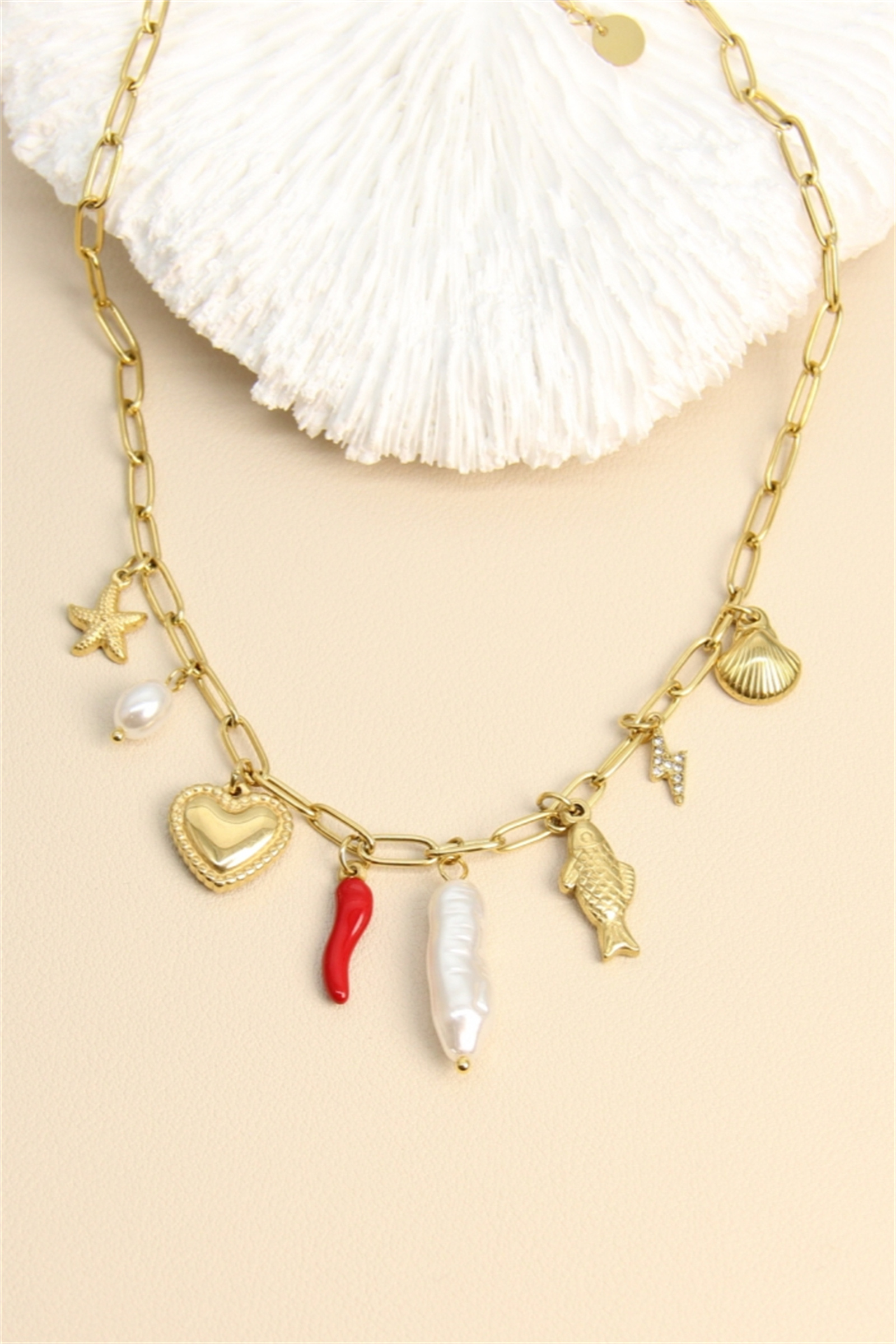 Wholesaler Bellissima - Stainless steel necklace - Chain links and marine pendants