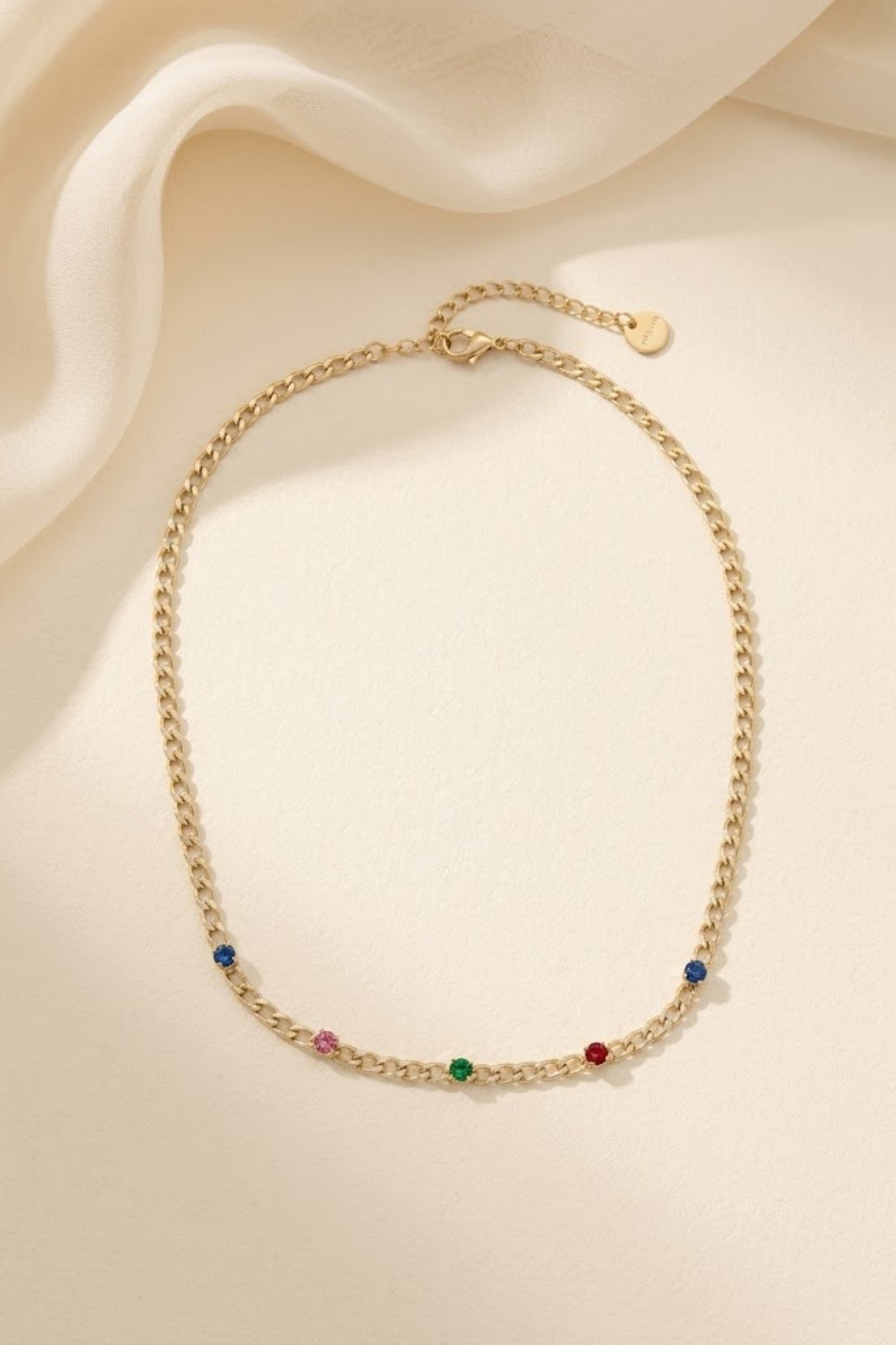 Grossiste Bellissima - Collier chaîne à cristaux ronds sertis en acier inoxydable