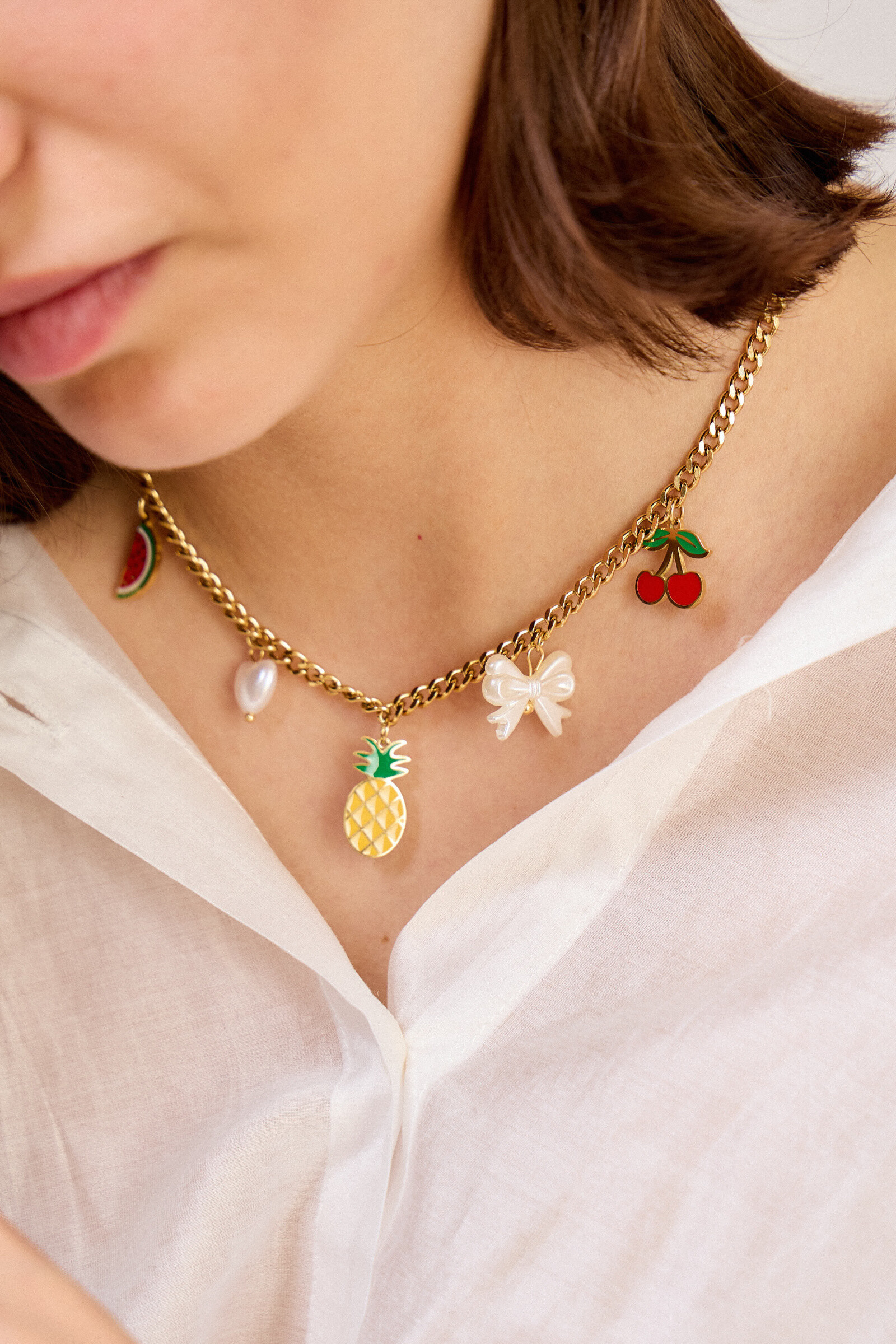 Grossiste Bellissima - Collier Fruit et Perle en Acier Inoxydable – Élégance Gourmande