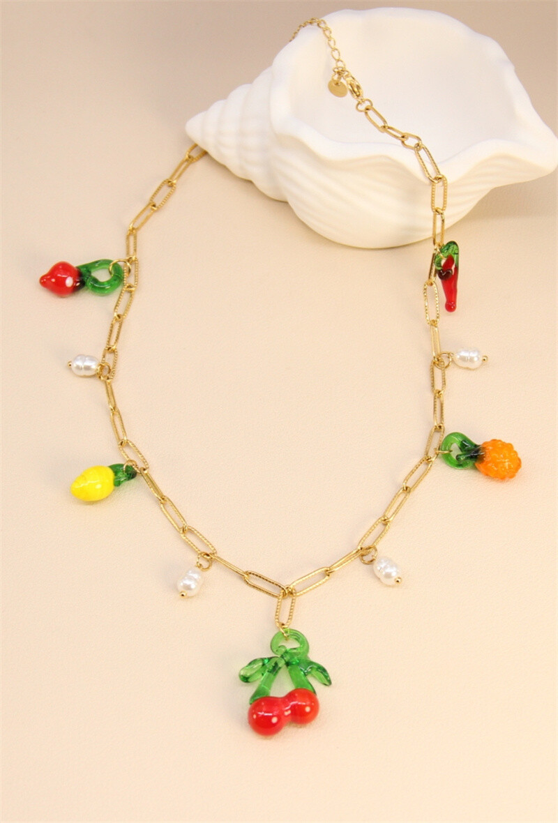 Grossiste Bellissima - Collier à breloques en verre et acier inoxydable – Élégance pétillante