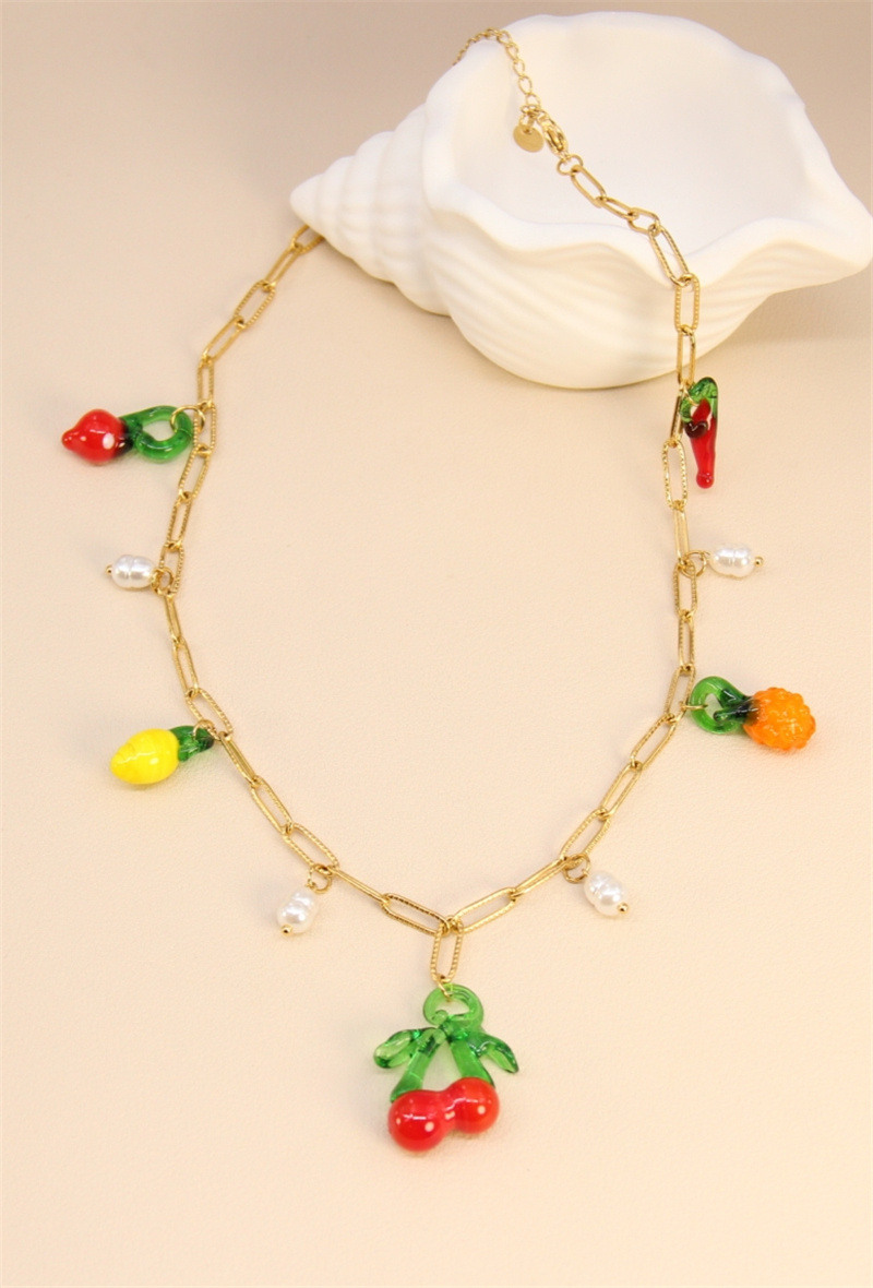 Grossiste Bellissima - Collier à breloques en verre et acier inoxydable – Élégance pétillante