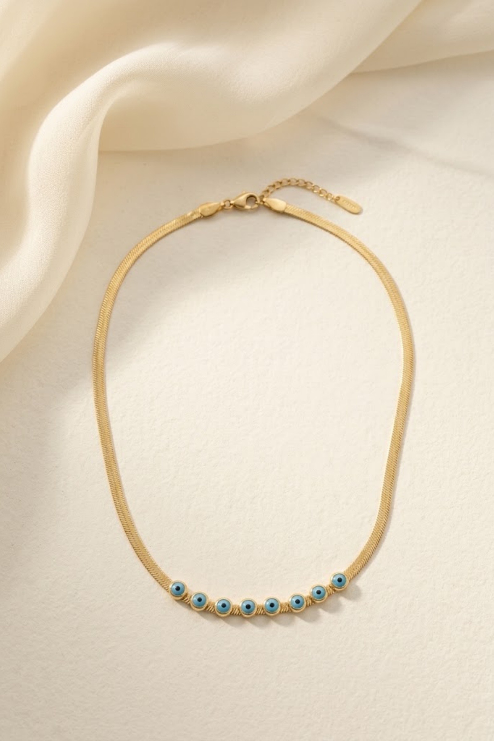 Grossiste Bellissima - Collier maille plate à motifs œil turquoise en acier inoxydable