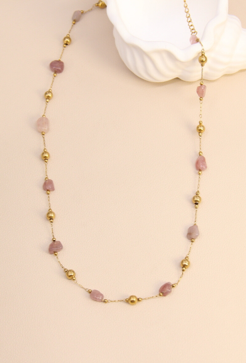 Grossiste Bellissima - Collier doré en acier inoxydable avec pierres naturelles d’améthyste
