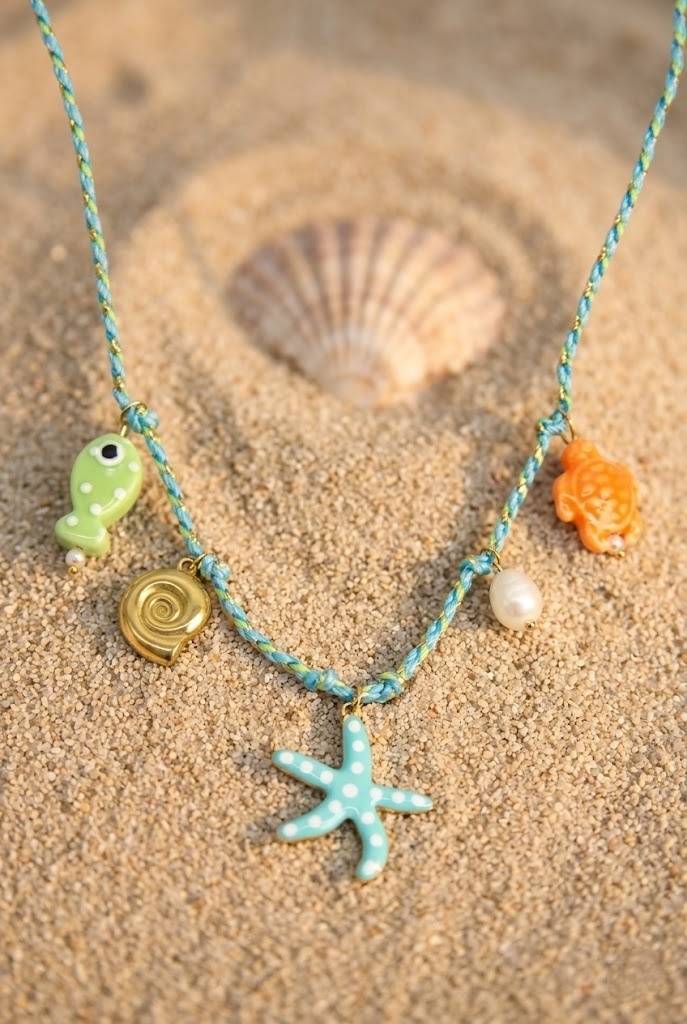 Grossiste Bellissima - Collier cordon – Charms marins colorés & perle naturelle