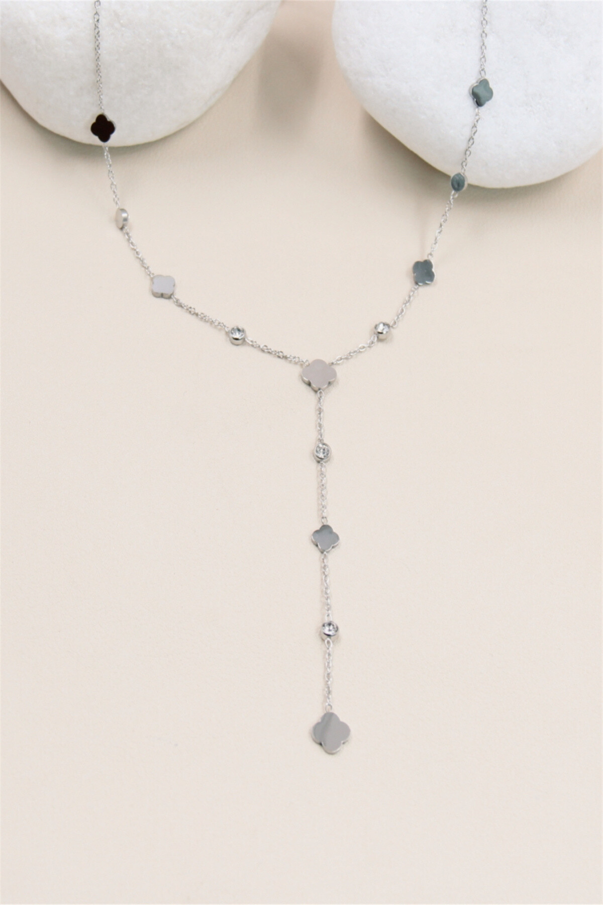 Trefle Kragen Strass Design "Y" in Edelstahl - Silber - 2 - Großformat