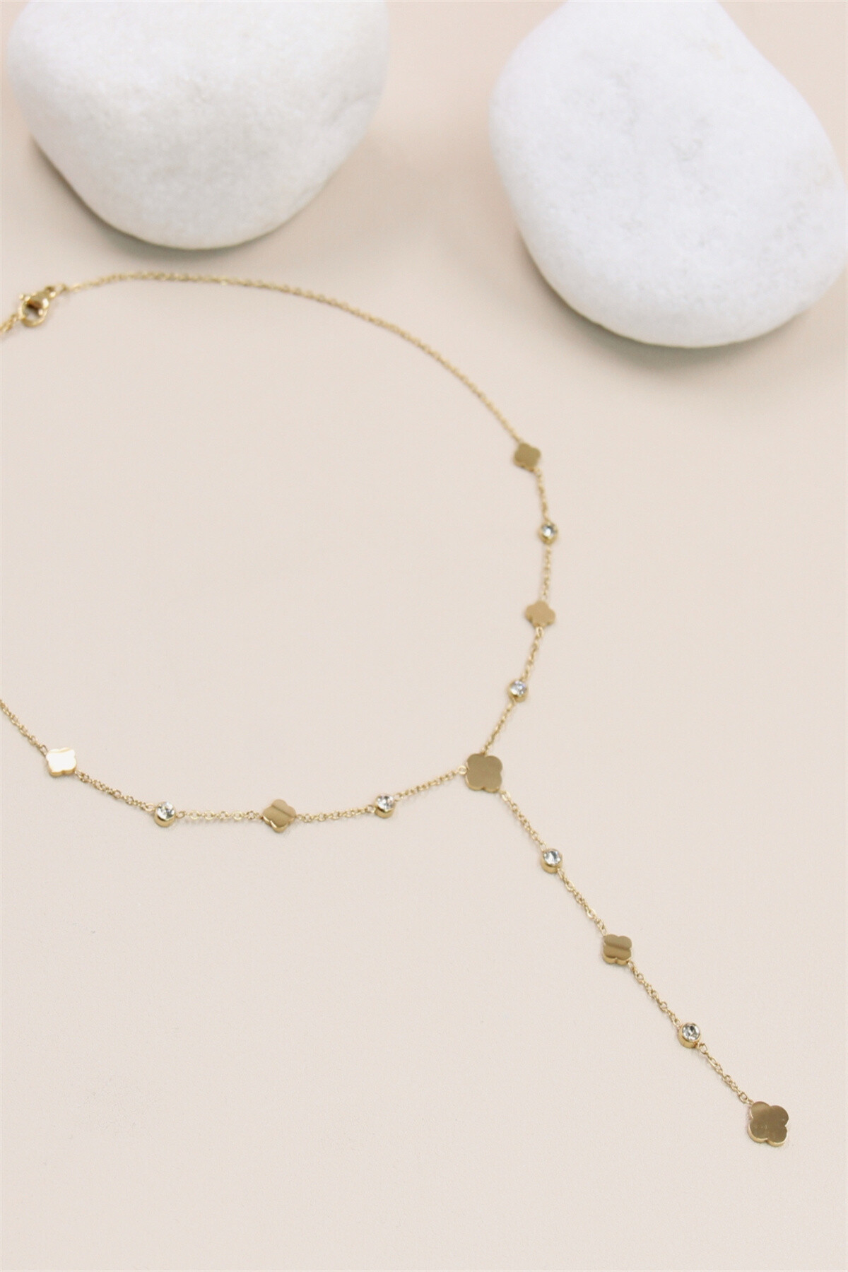 Trefle Kragen Strass Design "Y" in Edelstahl - Golden - 2 - Großformat