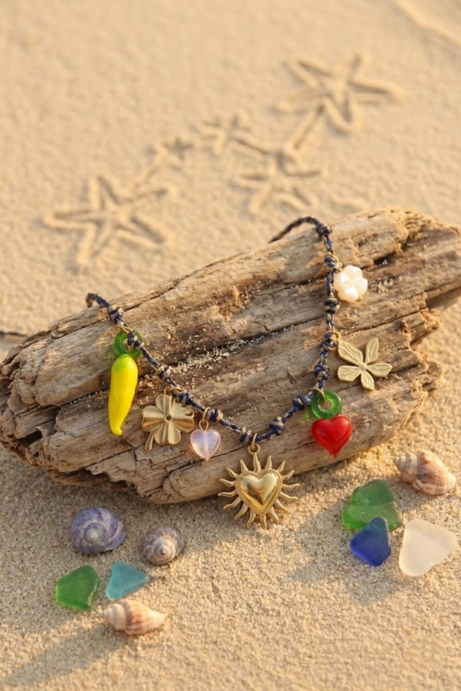 Wholesaler Bellissima - Stainless steel charm necklace – heart, sun & enamelled fruits