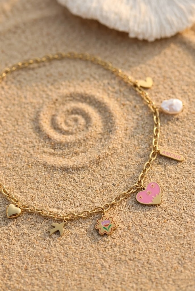 Grossiste Bellissima - Collier ACIER INOXYDABLE – Charms “AMOUR” en couleurs