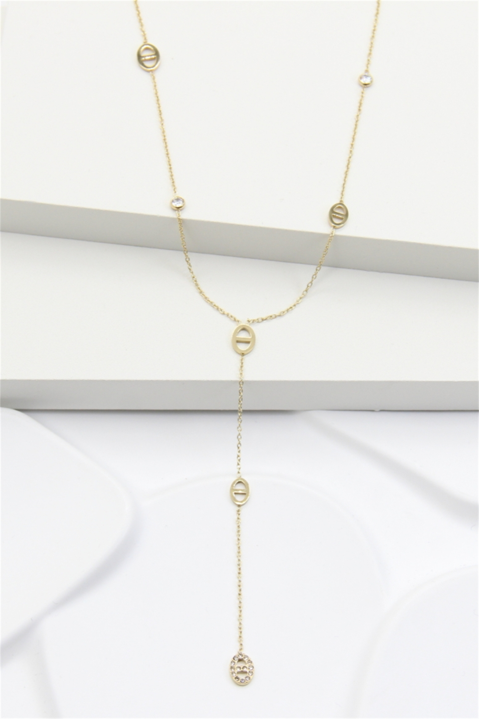 Grossiste Bellissima - Collier Long Maille Ovale en Acier Inoxydable – Élégance Minimaliste
