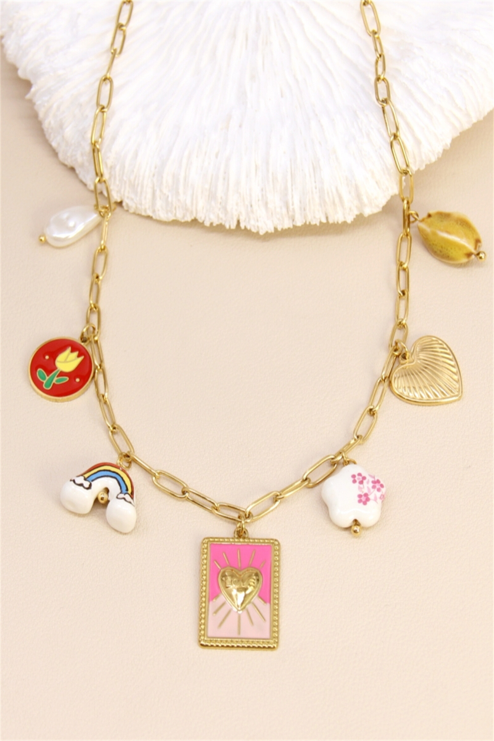 Grossiste Bellissima - Collier Charms Cœur & Arc-en-Ciel – Acier inoxydable