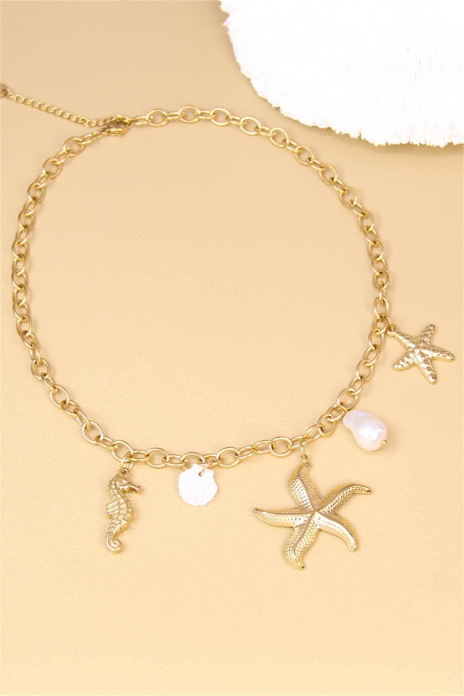 Großhändler Bellissima - Edelstahlmarinenecklace - Seestern, Seepferdchen & Perle