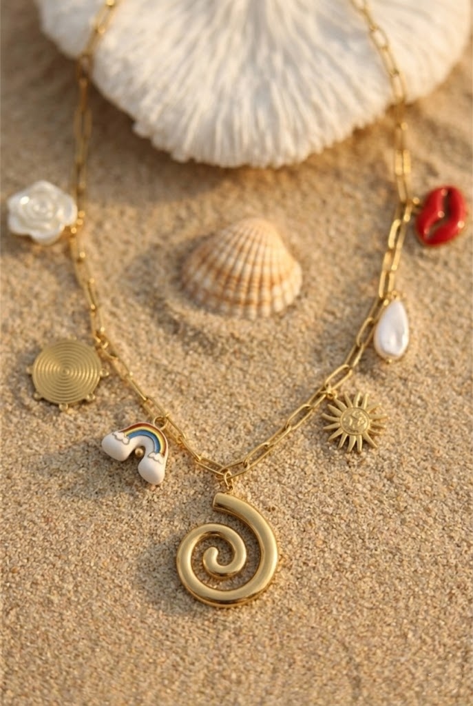Grossiste Bellissima - Collier chaîne à breloques – Acier inoxydable doré