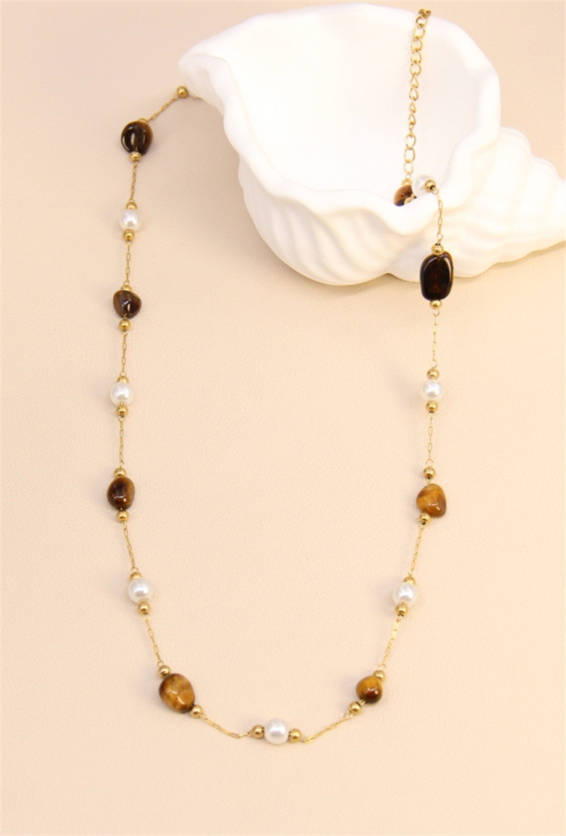 Grossiste Bellissima - Collier Sahara Élégance en acier inoxydable et perles œil de tigre