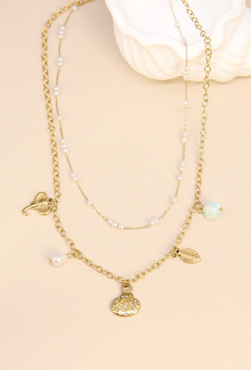 Grossiste Bellissima - Collier à Breloques en Acier Inoxydable Orné de Perles - Élégance Intemporelle