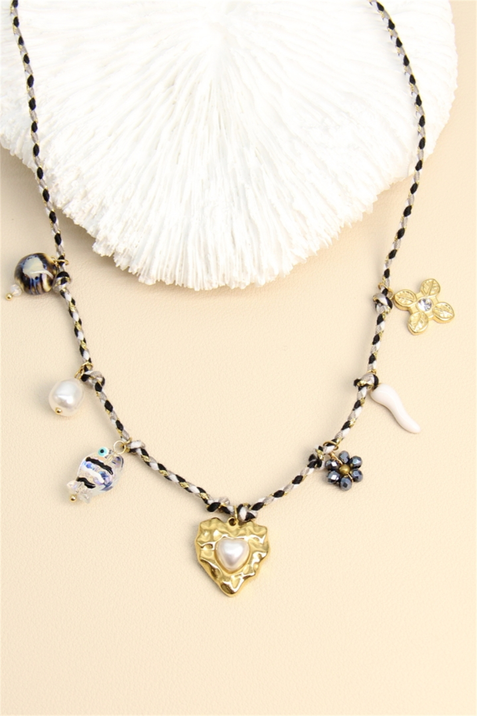 Grossiste Bellissima - Collier Cordon Noir & Pampilles Dorées – Acier Inoxydable