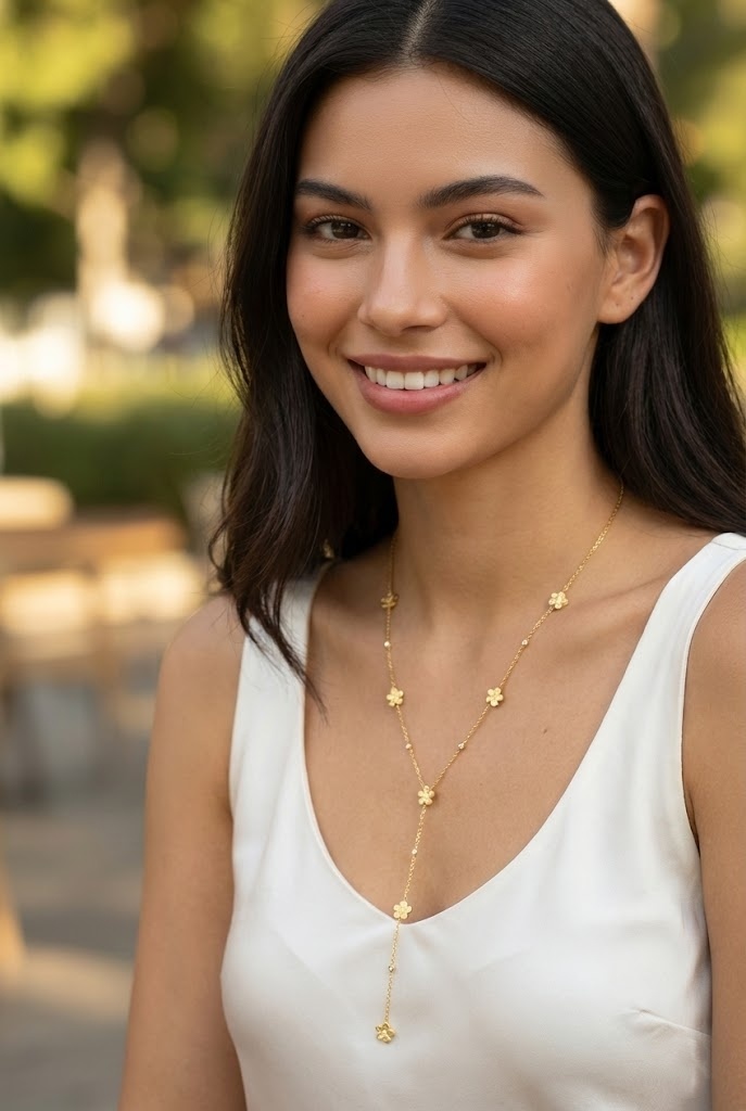 Grossiste Bellissima - Collier chaîne fine en acier inoxydable à fleurs délicates – Design raffiné et féminin