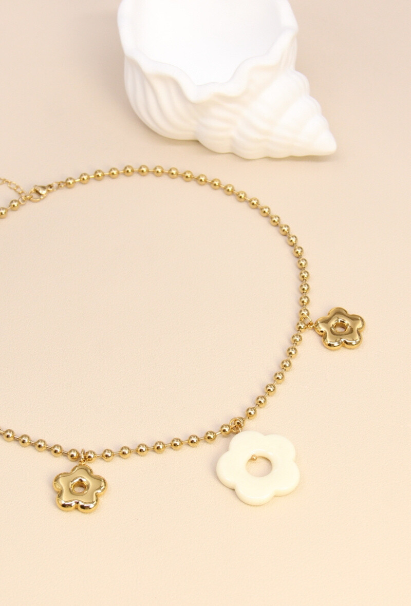 Grossiste Bellissima - Collier Fleur Multicolore – Élégance Inoxydable
