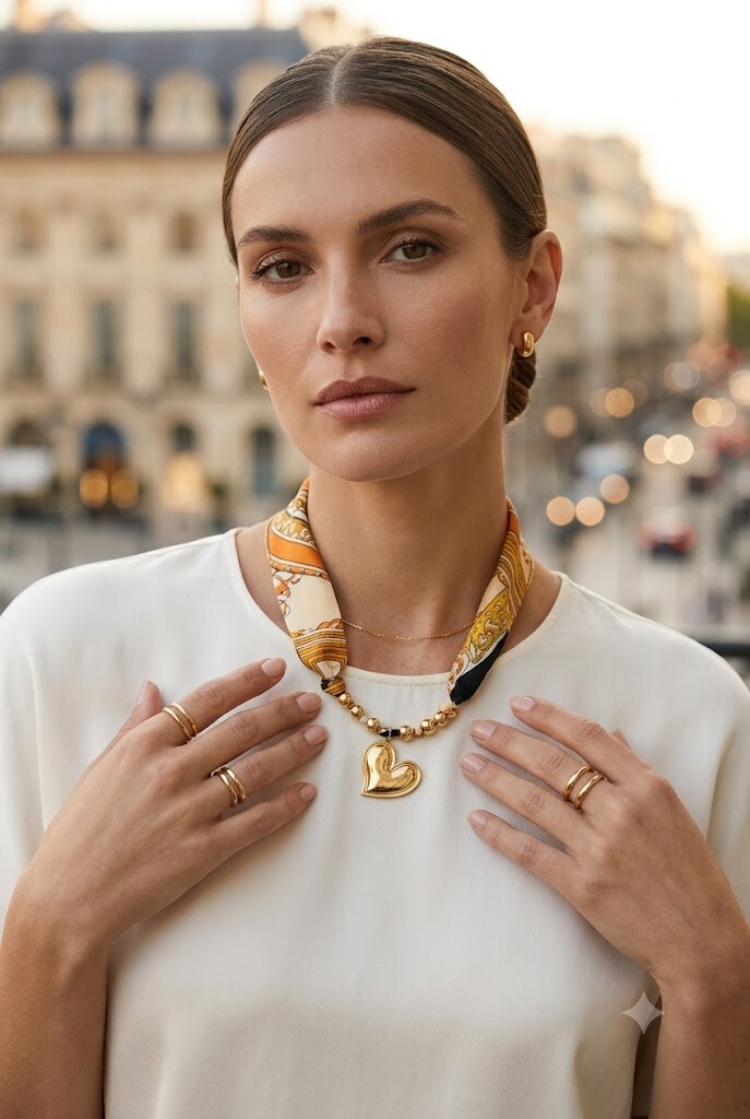Grossiste Bellissima - Collier foulard avec pendentif cœur – Acier inoxydable