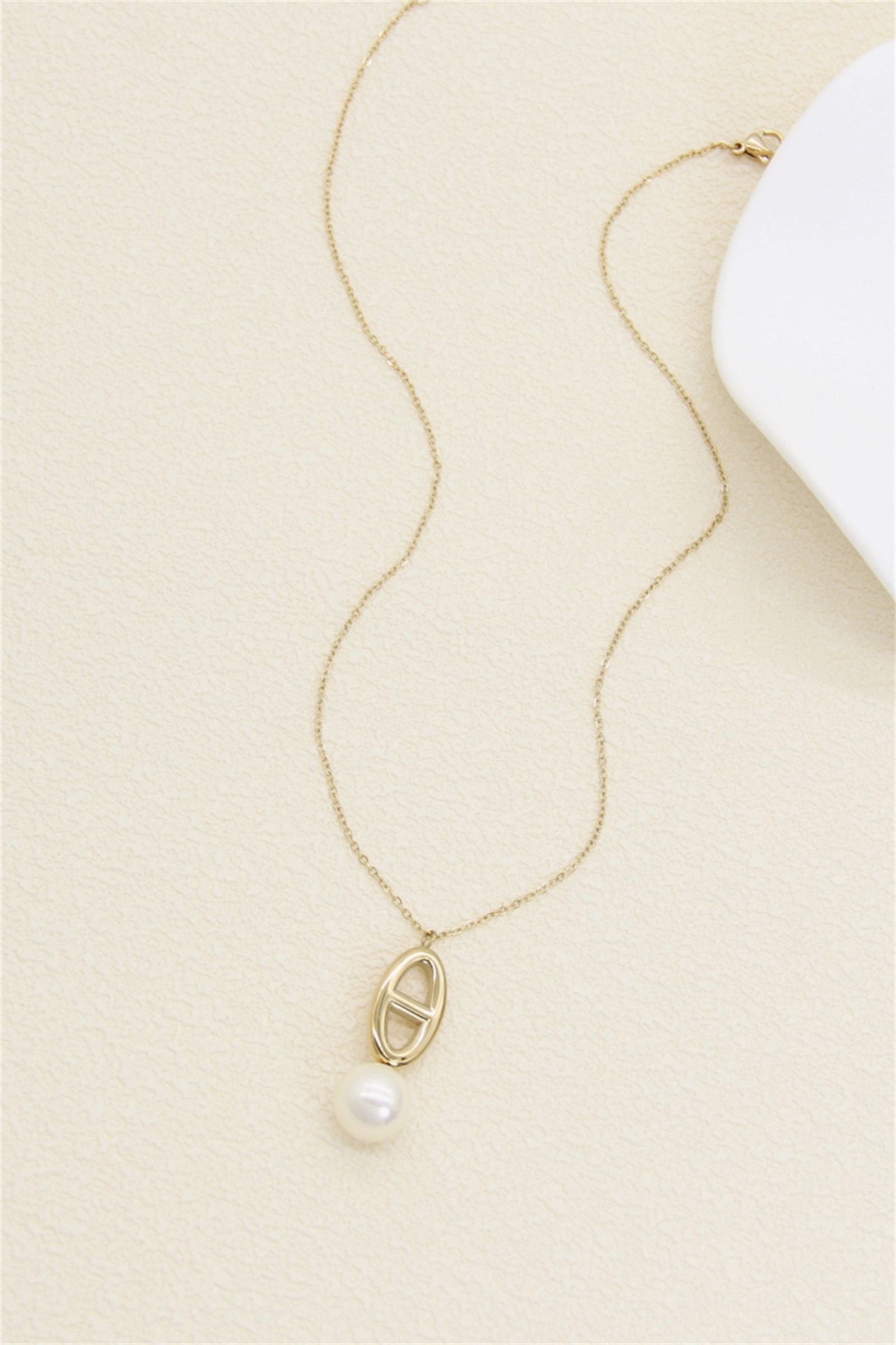 Grossiste Bellissima - Collier Pendant Perle & Maille Marine – Acier Inoxydable Doré