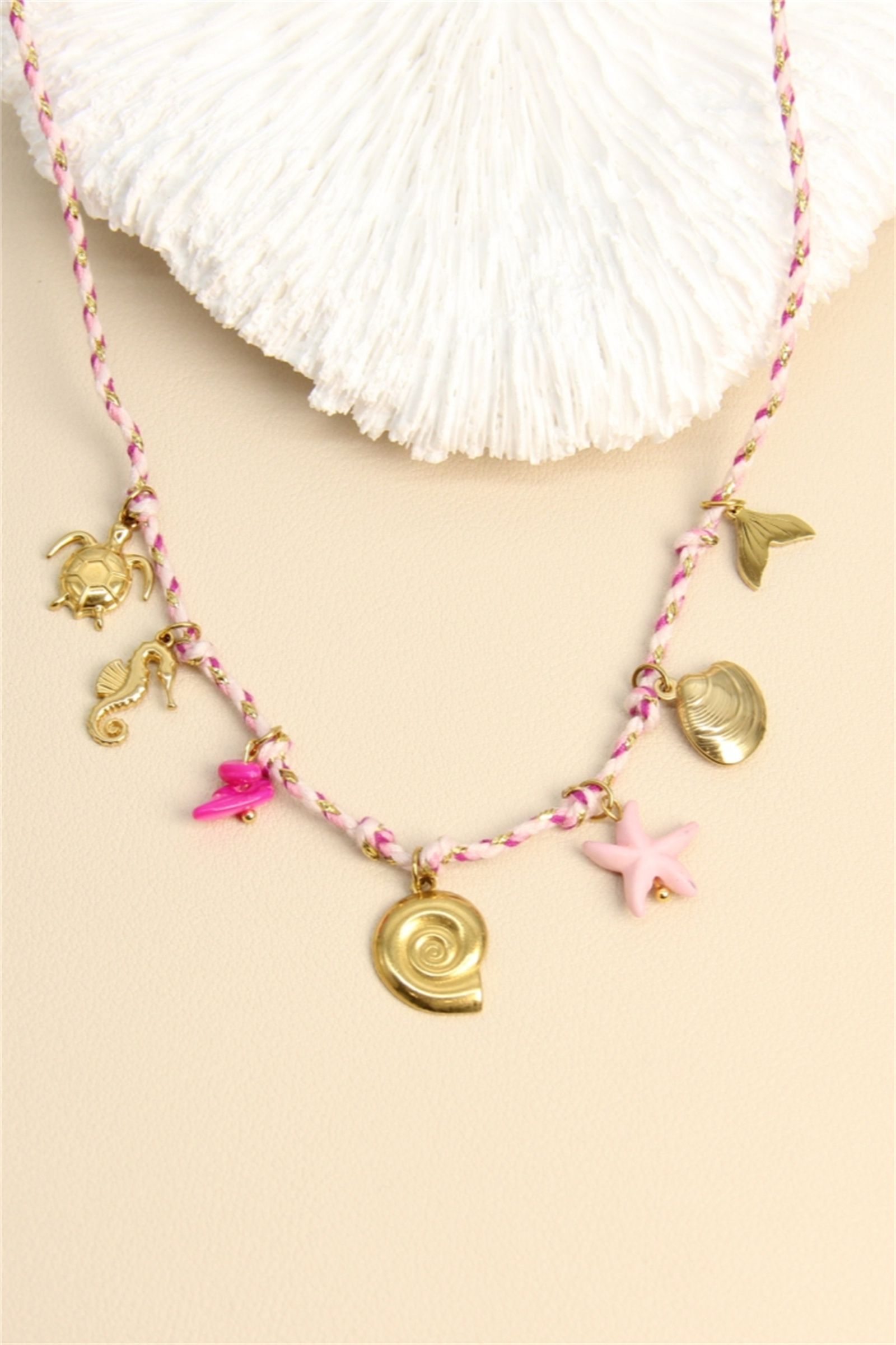 Grossiste Bellissima - Collier cordon rose – Acier inoxydable & breloques marines