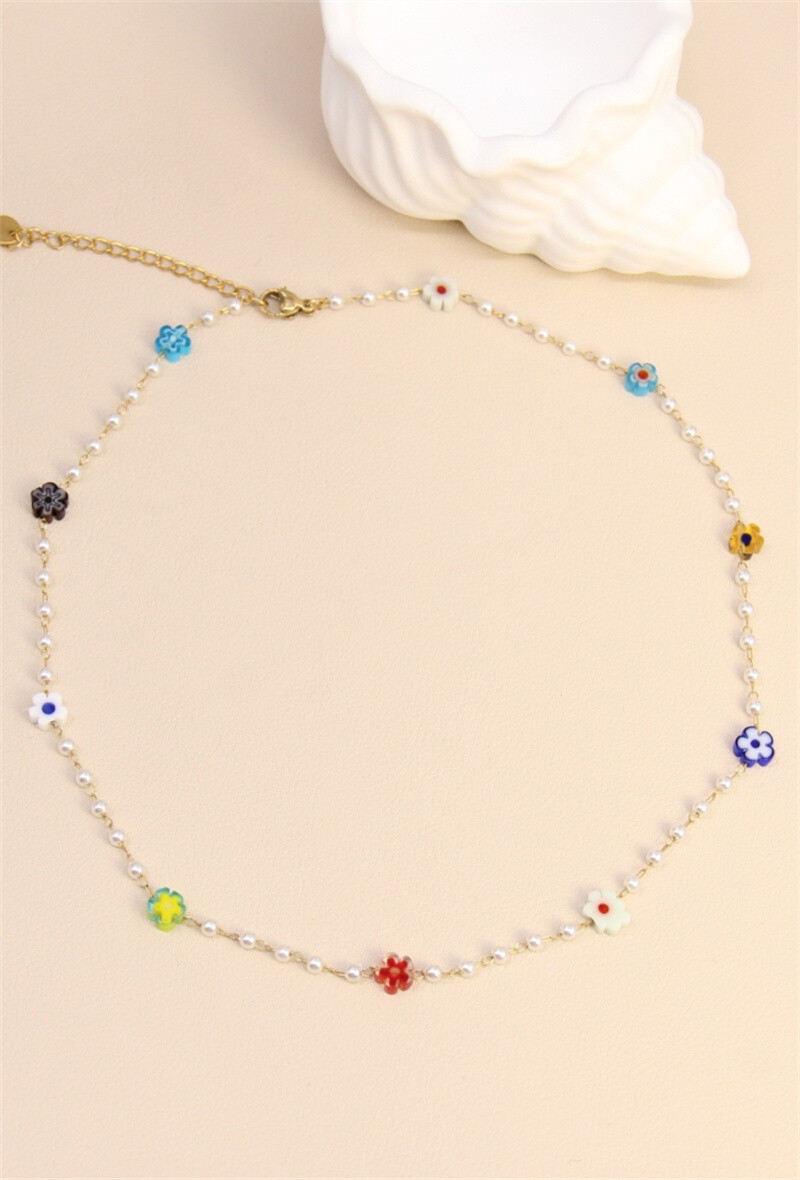 Großhändler Bellissima - Blumenkette mit Edelstahlperle - Blumeneleganz aus Edelstahl