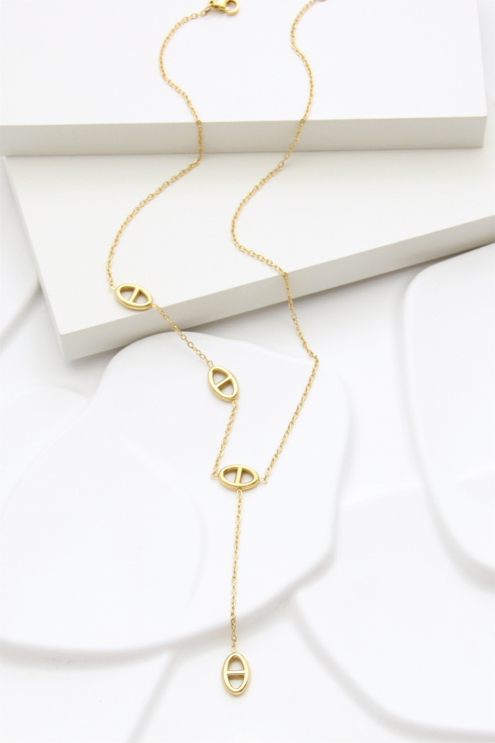 Grossiste Bellissima - Collier Acier Inoxydable Doré Boucle Marine, Collier Y Style Nautique