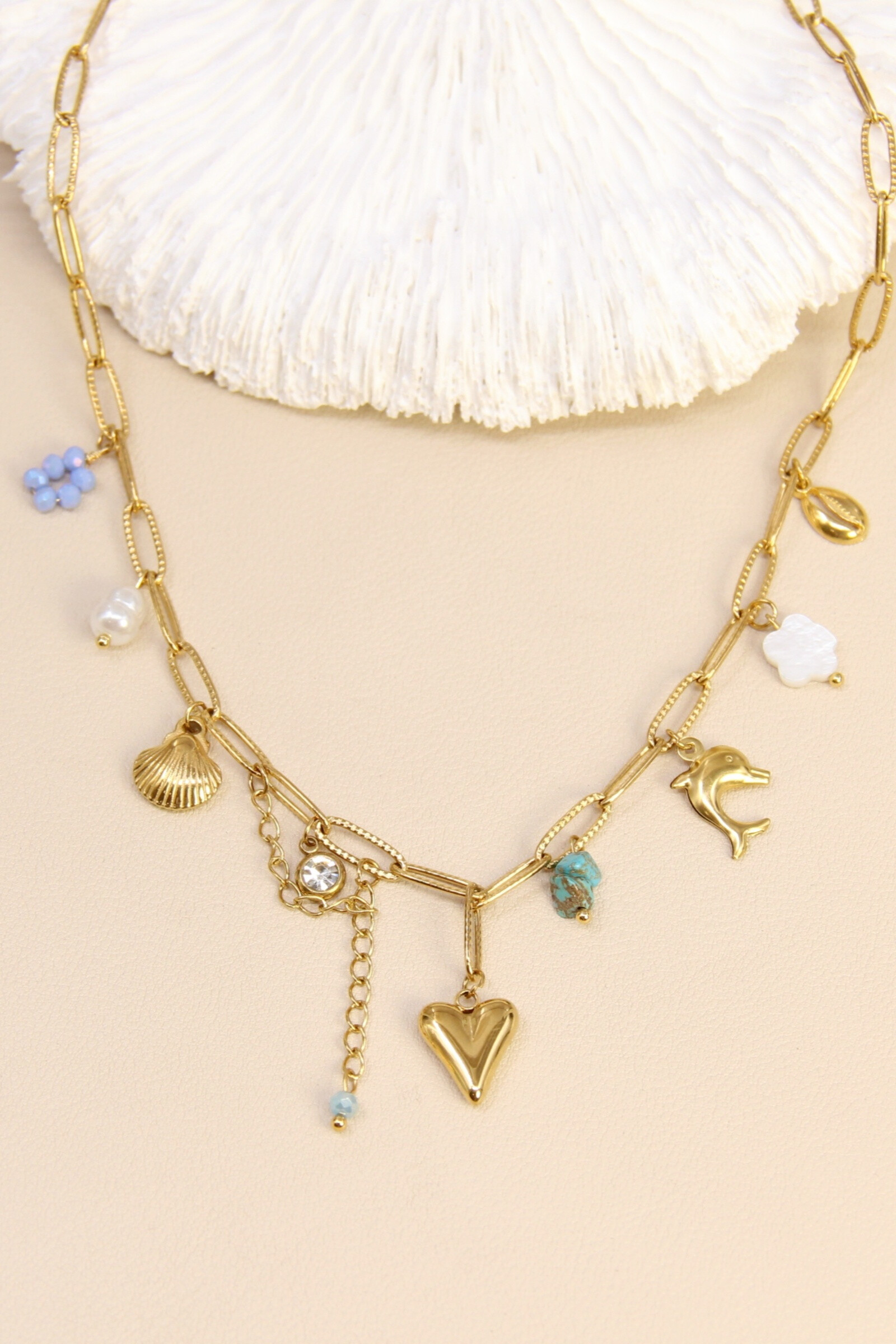 Mayorista Bellissima - Collar de acero inoxidable con encantos de moda - eslabones anchos y colgantes simbólicos
