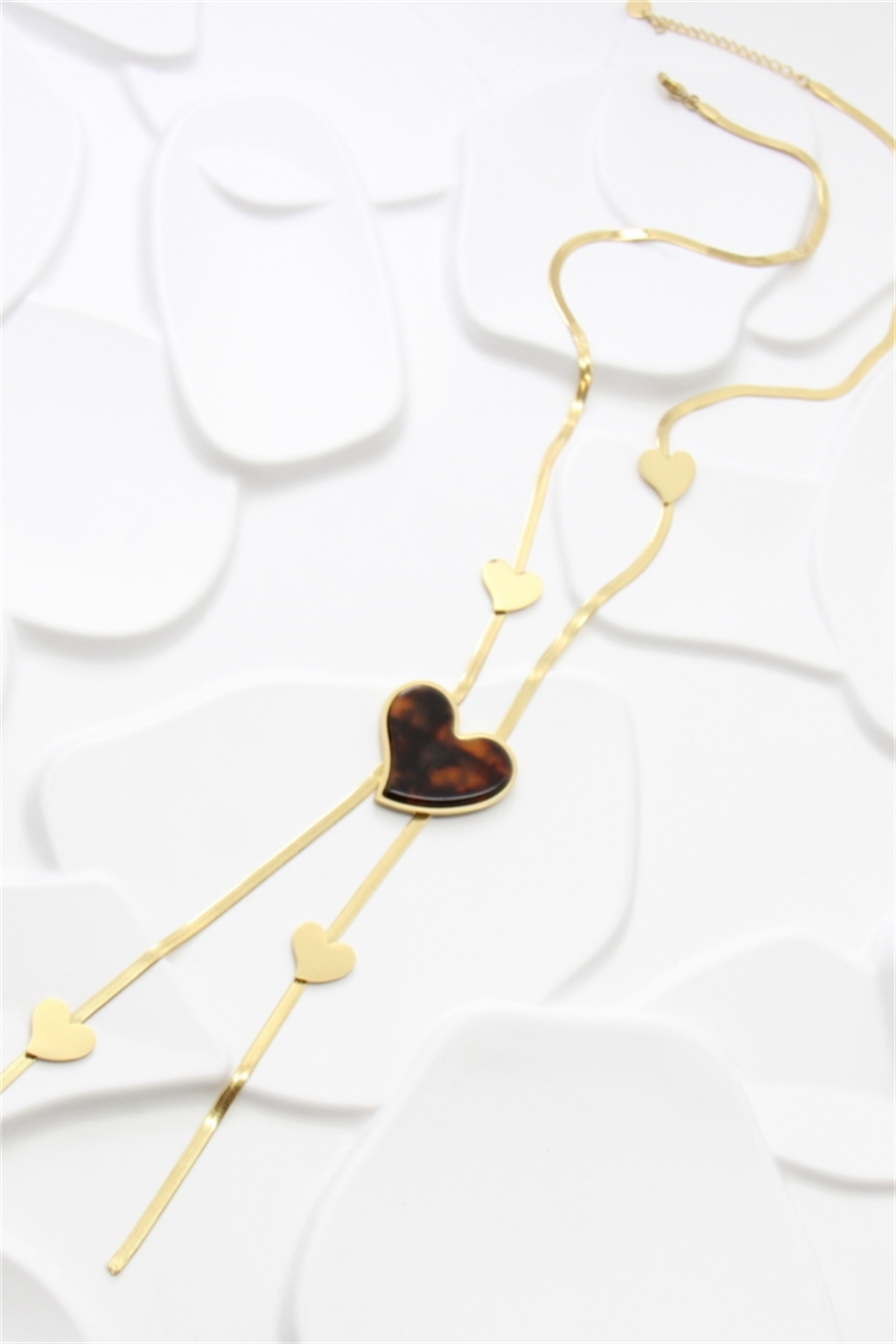 Grossiste Bellissima - Collier Long Cœurs en Acier Inoxydable