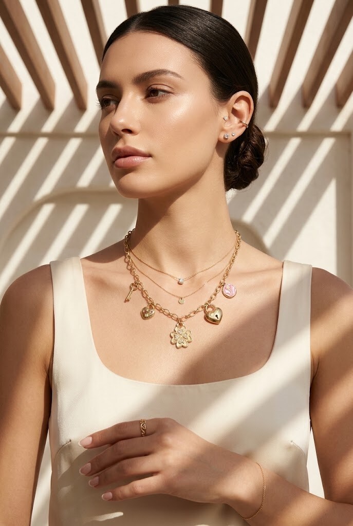 Grossiste Bellissima - Collier Charms Cœur Cadenas en Acier Inoxydable