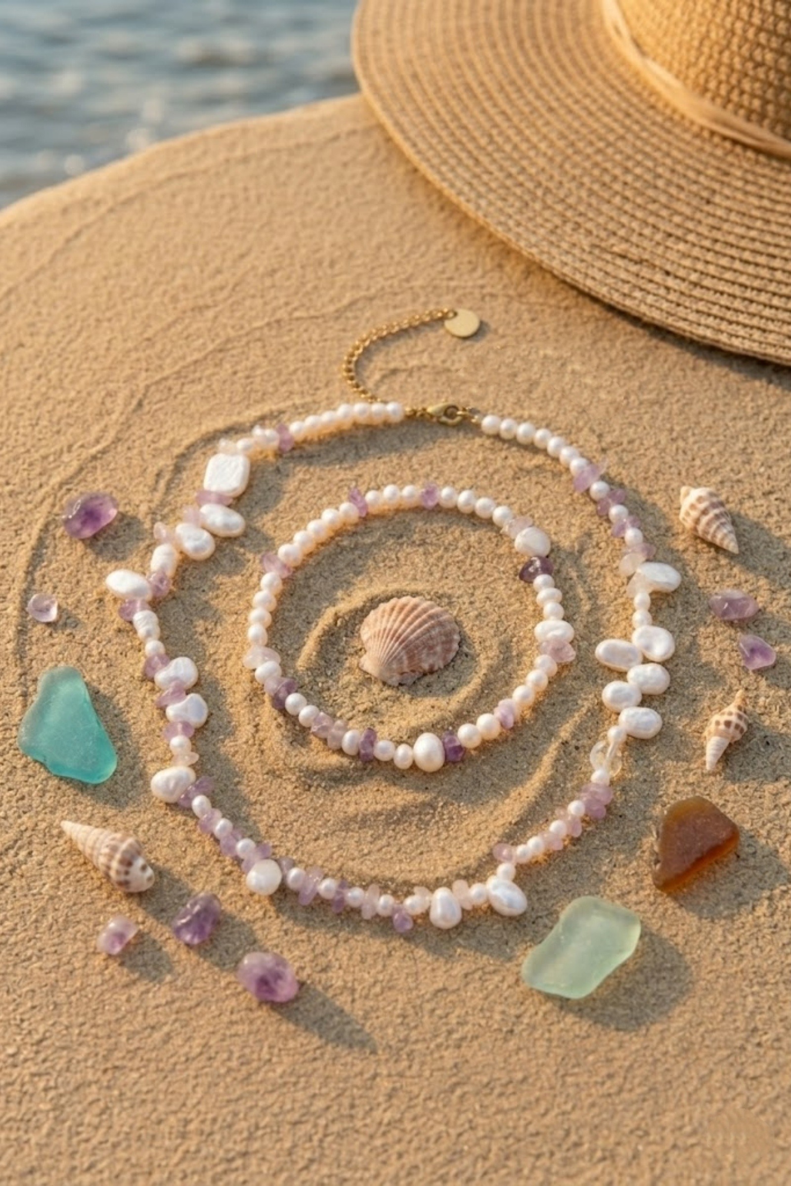 Grossiste Bellissima - Collier Perles & Pierres Violettes Acier Inoxydable – Douceur Élégante