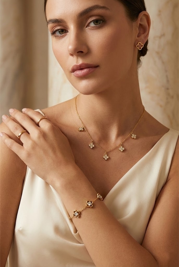 Grossiste Bellissima - Collier à Charms Trèfle en Acier Inoxydable Doré