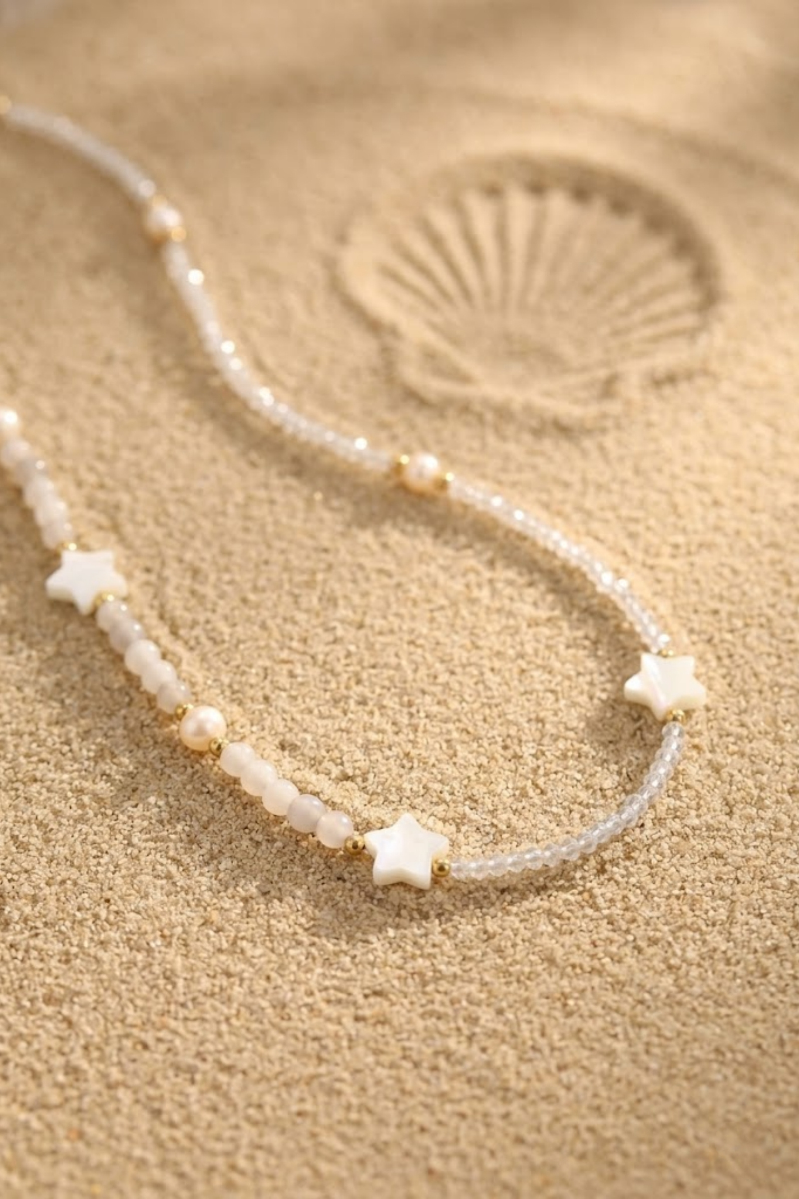 Grossiste Bellissima - Collier Perle Asymétrique Étoile Nacre Acier Inoxydable – Tendance Chic Été