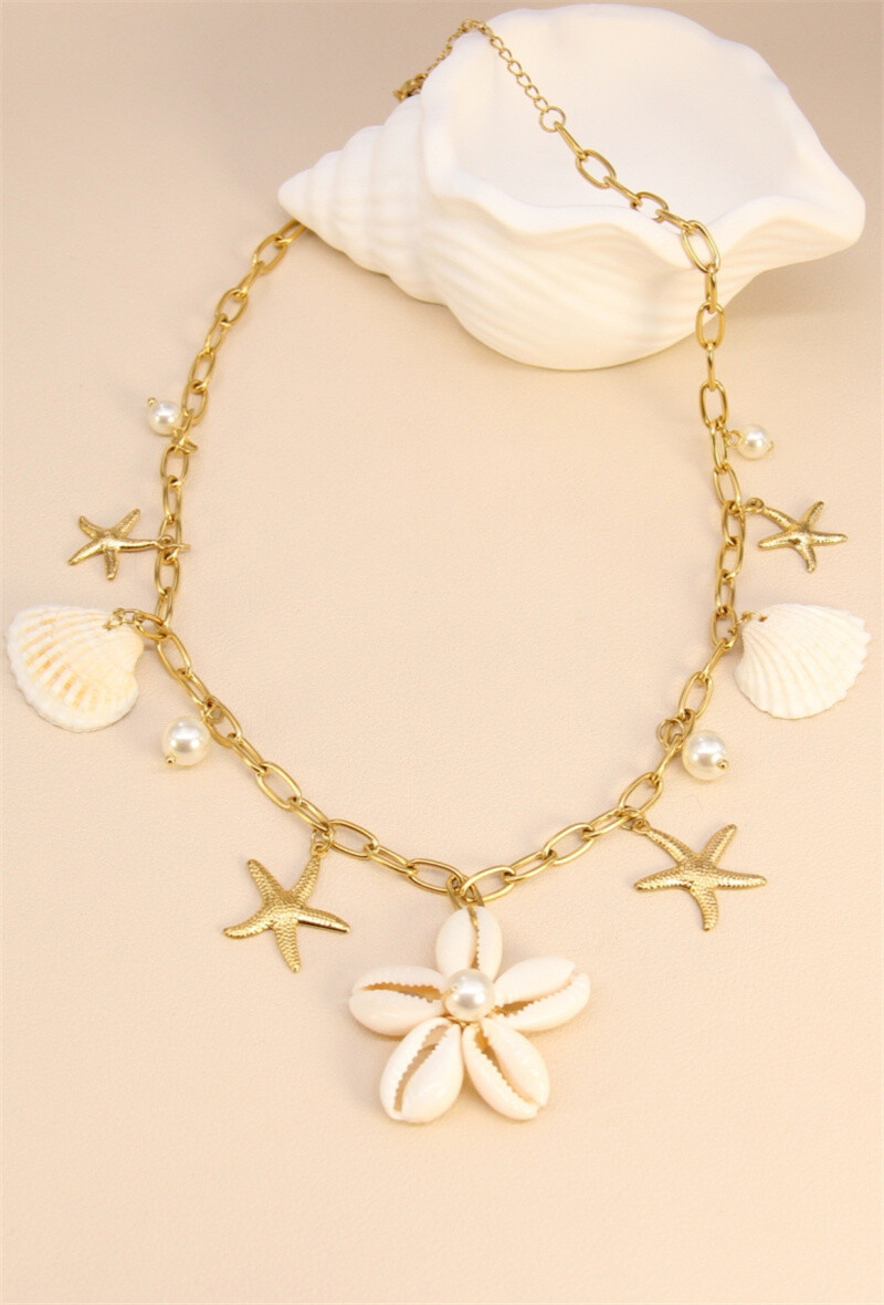 Wholesaler Bellissima - Stainless steel necklace with shells - Marine elegance