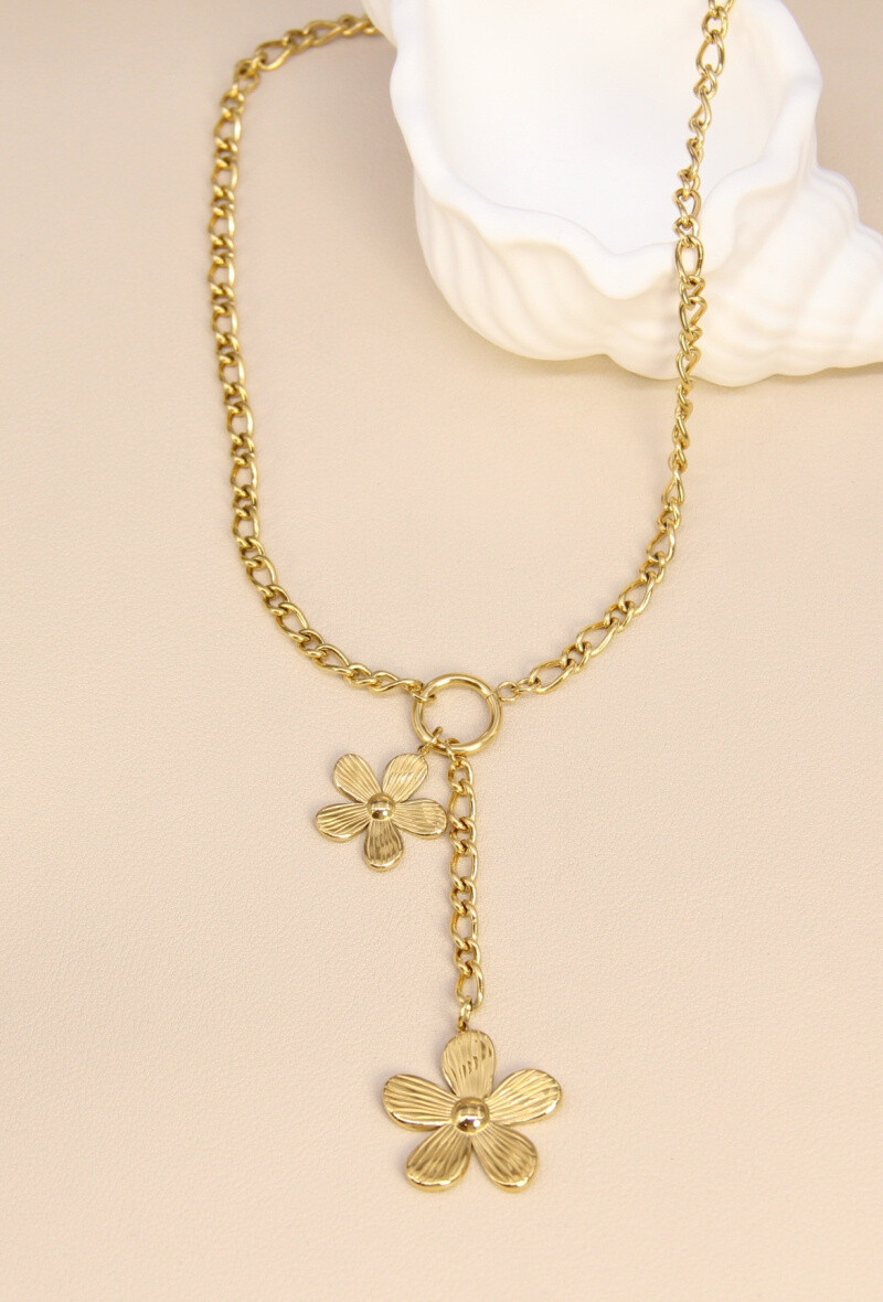 Grossiste Bellissima - Collier Fleur en Acier Inoxydable - Élégance Florale Intemporelle