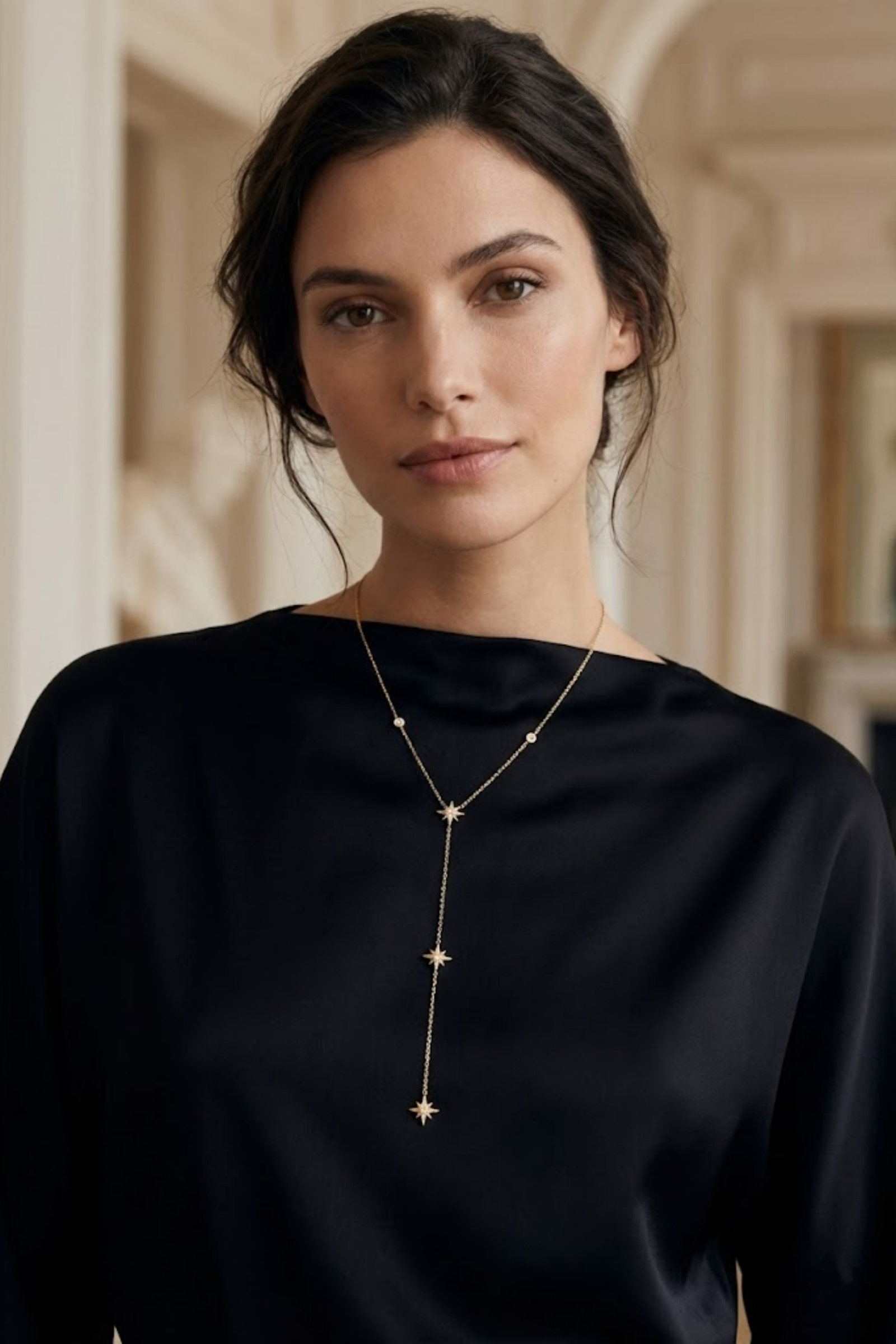 Grossiste Bellissima - Collier étoile design Y en acier inoxydable doré avec strass