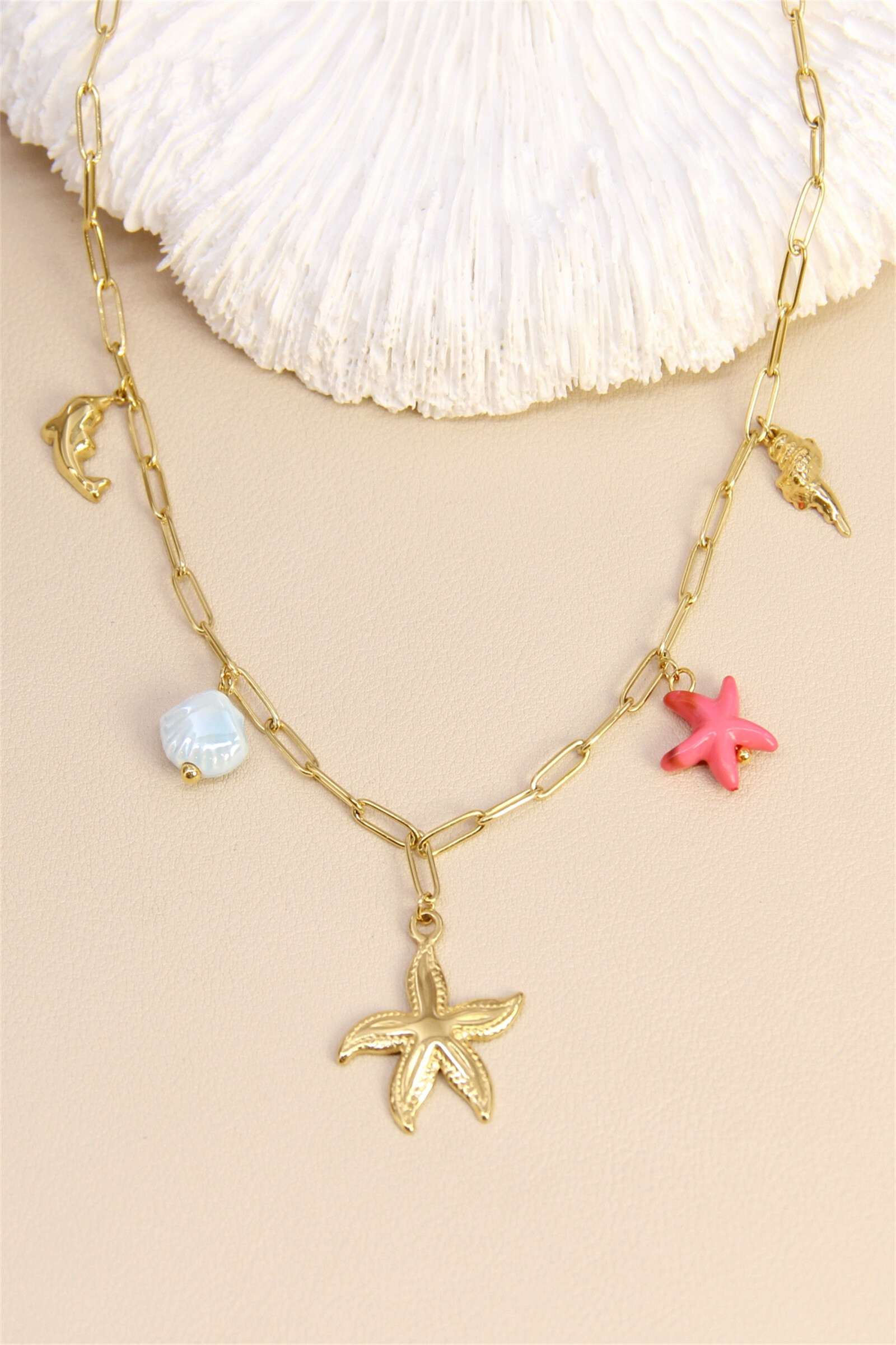 Grossiste Bellissima - Collier chaîne charms marins – Acier inoxydable