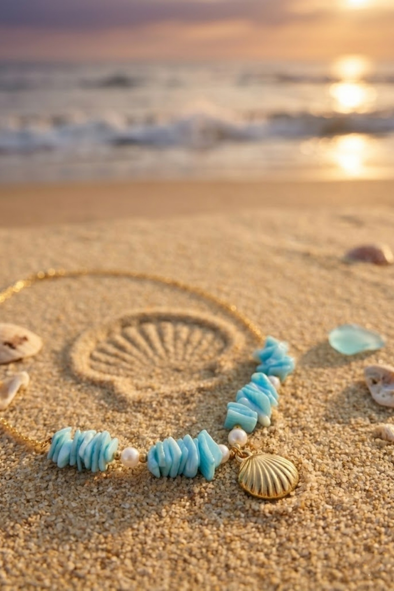 Grossiste Bellissima - Collier coquillage doré & nacre bleue – Bijou d'été tendance