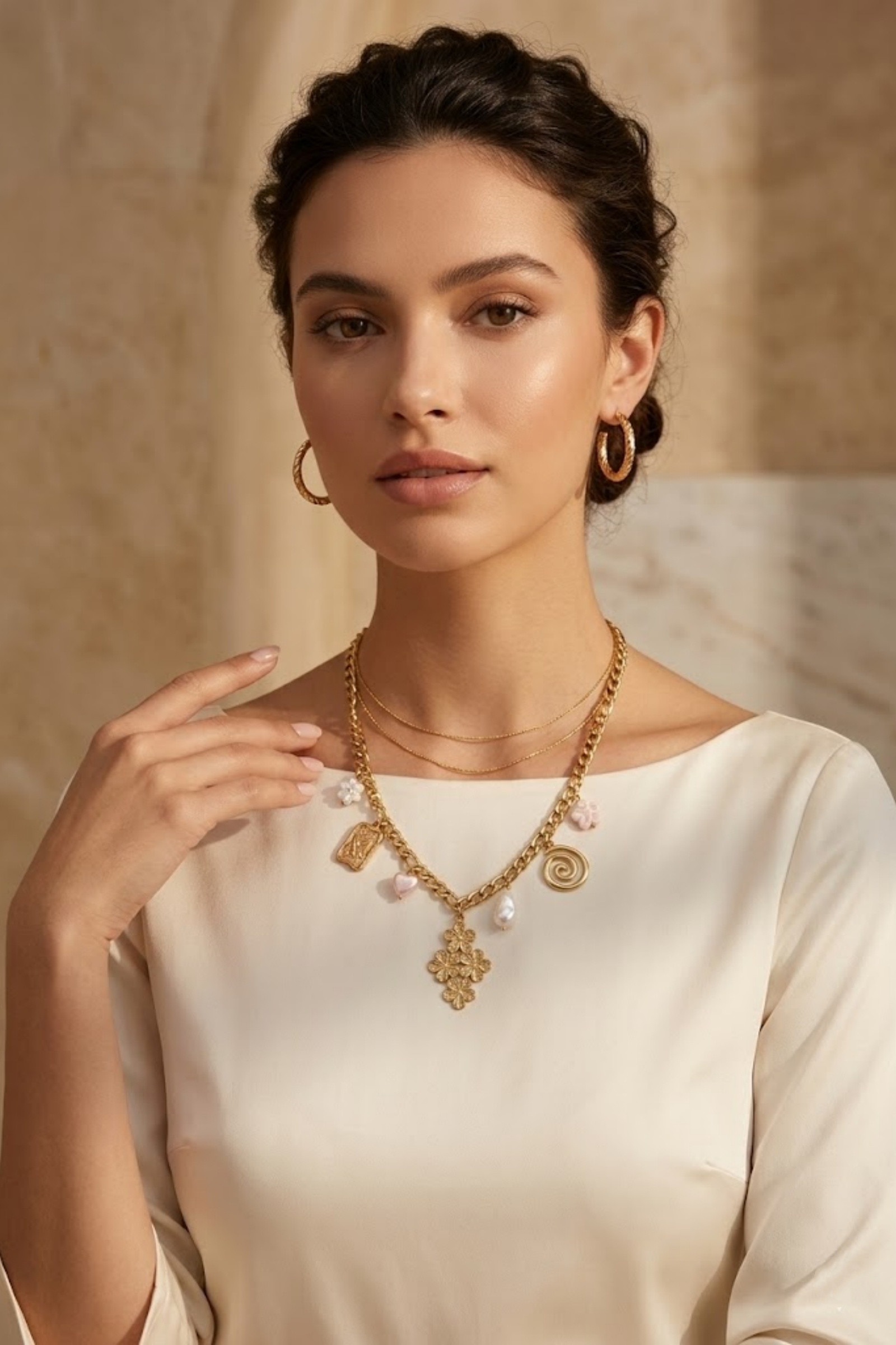 Grossiste Bellissima - Collier Charms Fleur – Acier Inoxydable Doré