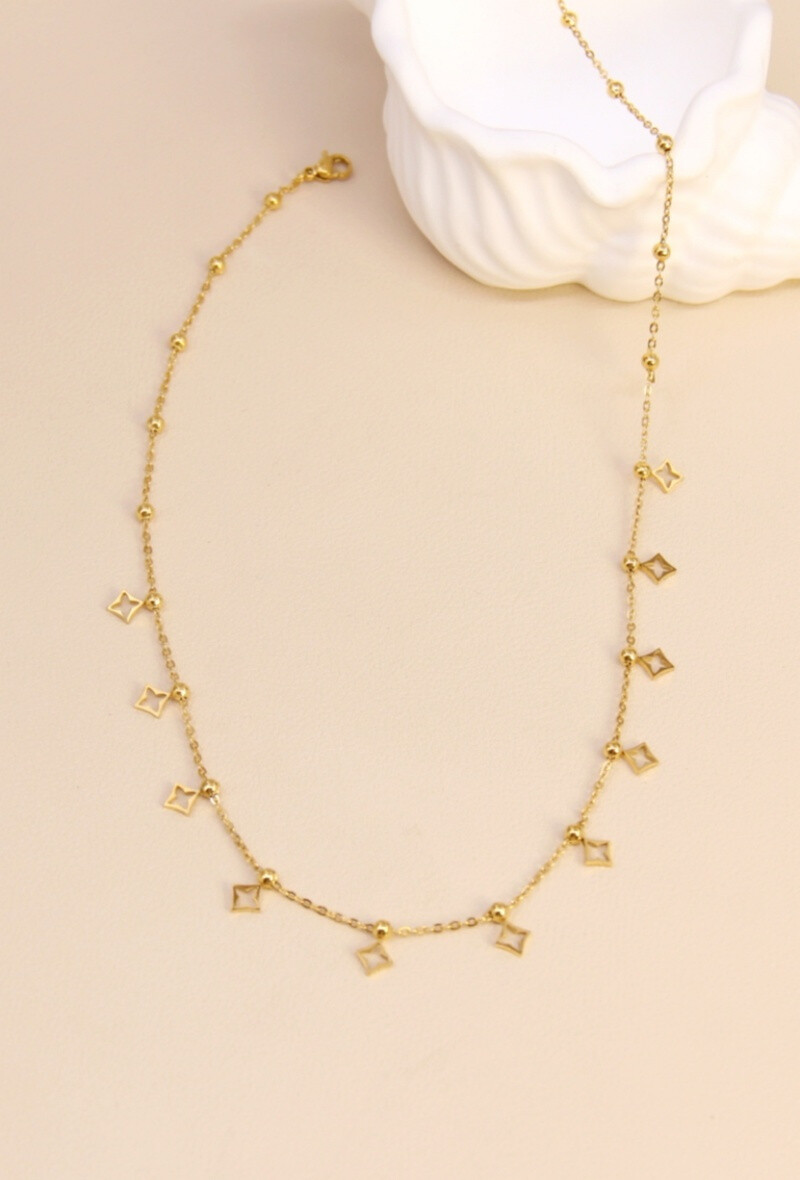 Grossiste Bellissima - Collier acier inoxydable – pampilles losanges ajourés ultra-féminin