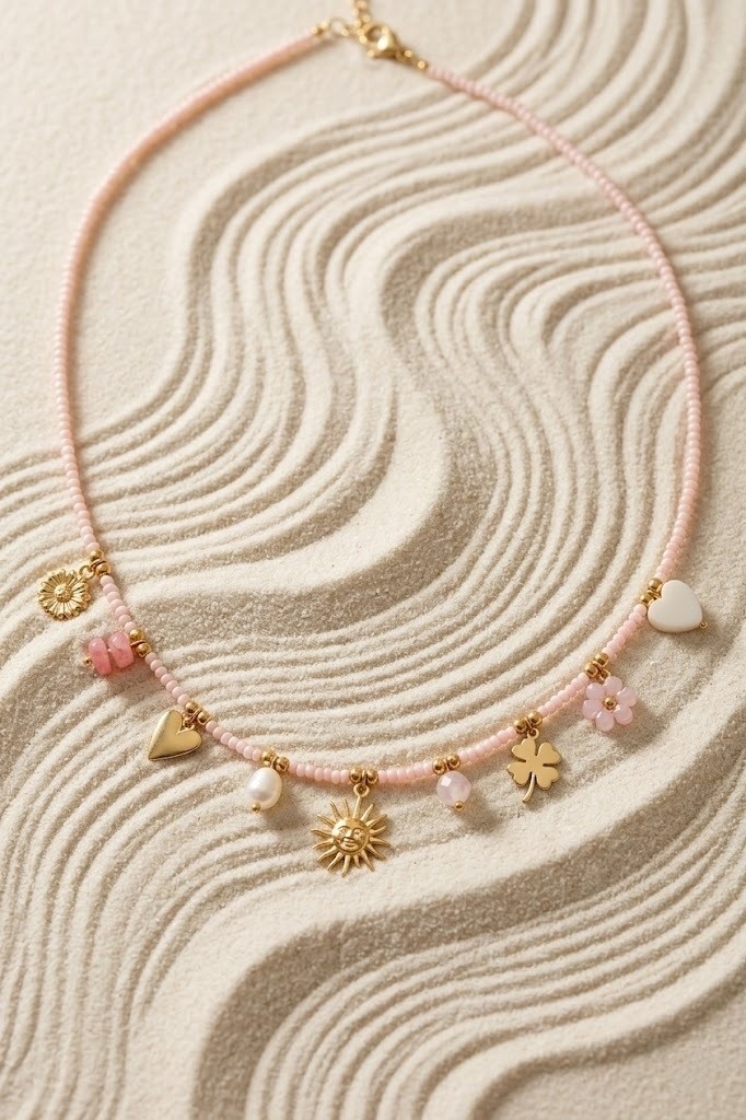 Grossiste Bellissima - Collier Perles Charms Soleil – Acier Inoxydable Doré