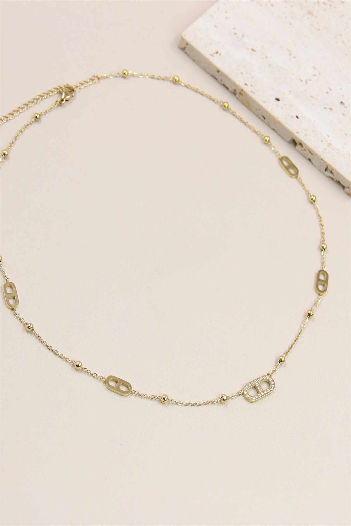 Grossiste Bellissima - Collier Maillon Orné de Strass en Acier Inoxydable - Glamour et Brillance