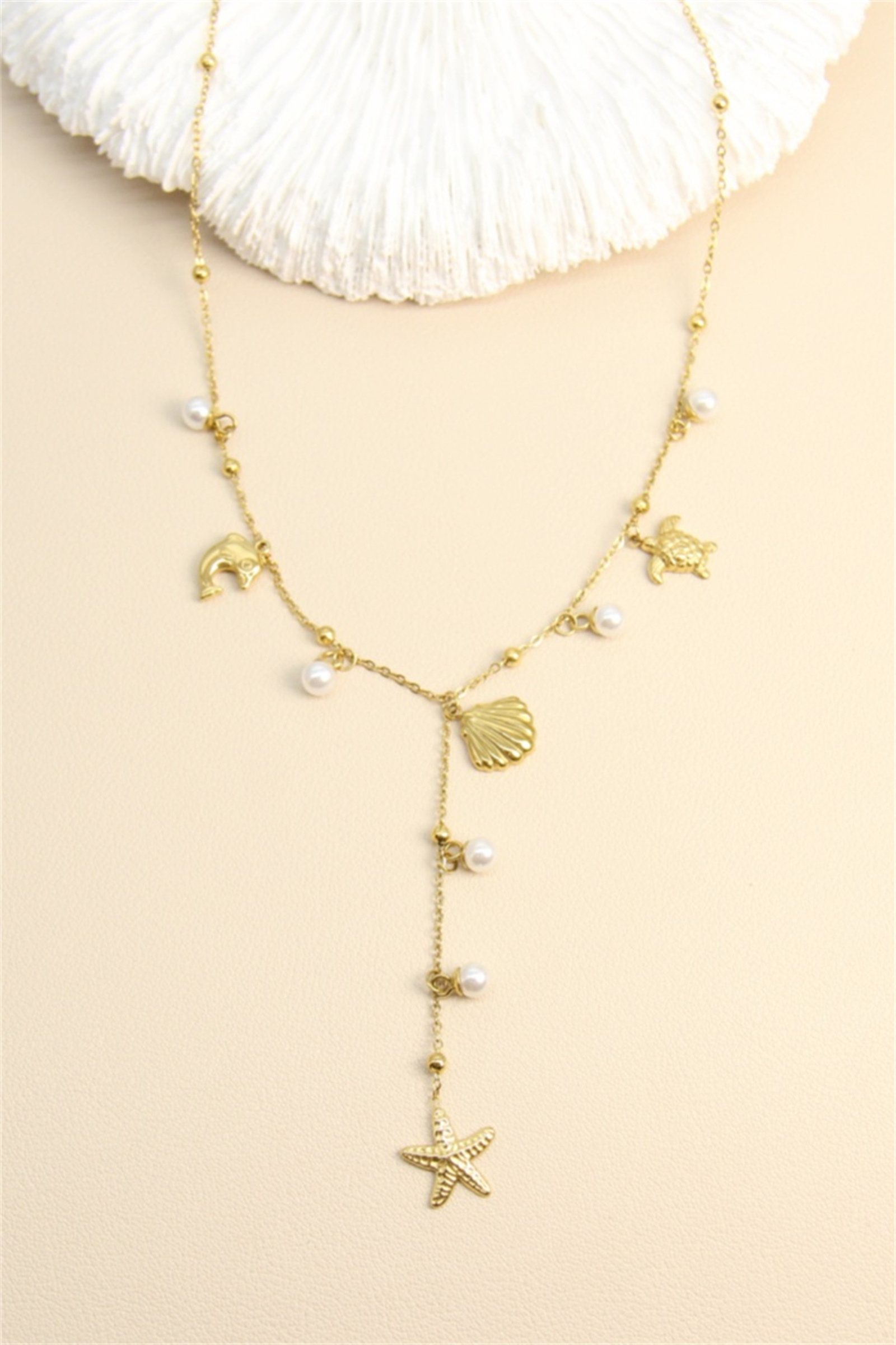 Mayorista Bellissima - Collar de acero inoxidable - Encantos marinos y cuentas colgantes