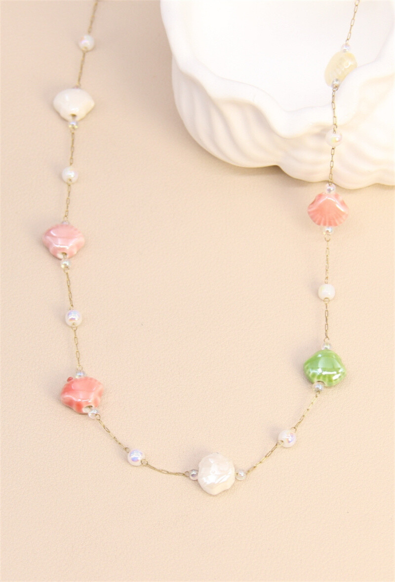 Grossiste Bellissima - Collier Irisé Bohème en acier inoxydable et céramique