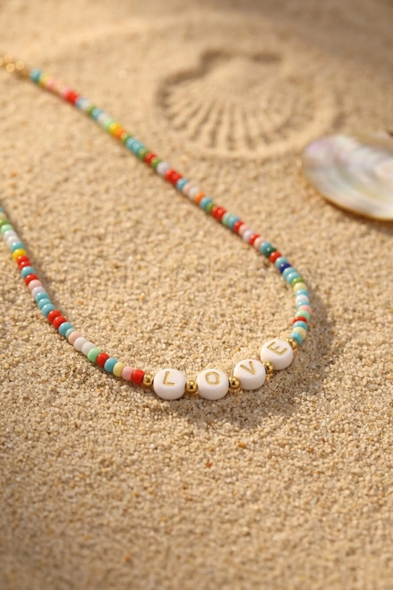 Grossiste Bellissima - Collier Perle Multicolore LOVE Acier Inoxydable – Bijou Tendance