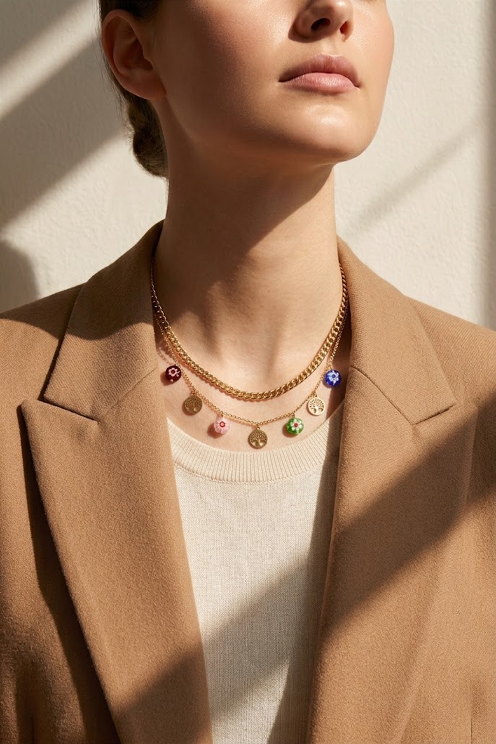Wholesaler Bellissima - Double-layer medallion necklace in stainless steel